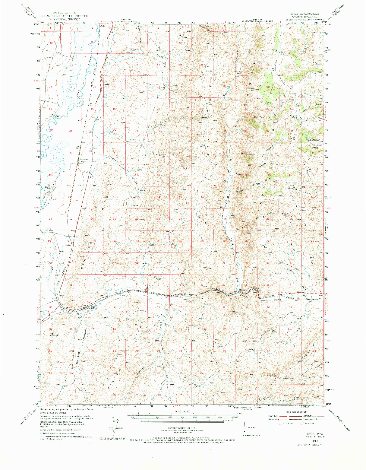 USGS 1:62500-SCALE QUADRANGLE FOR SAGE, WY 1954