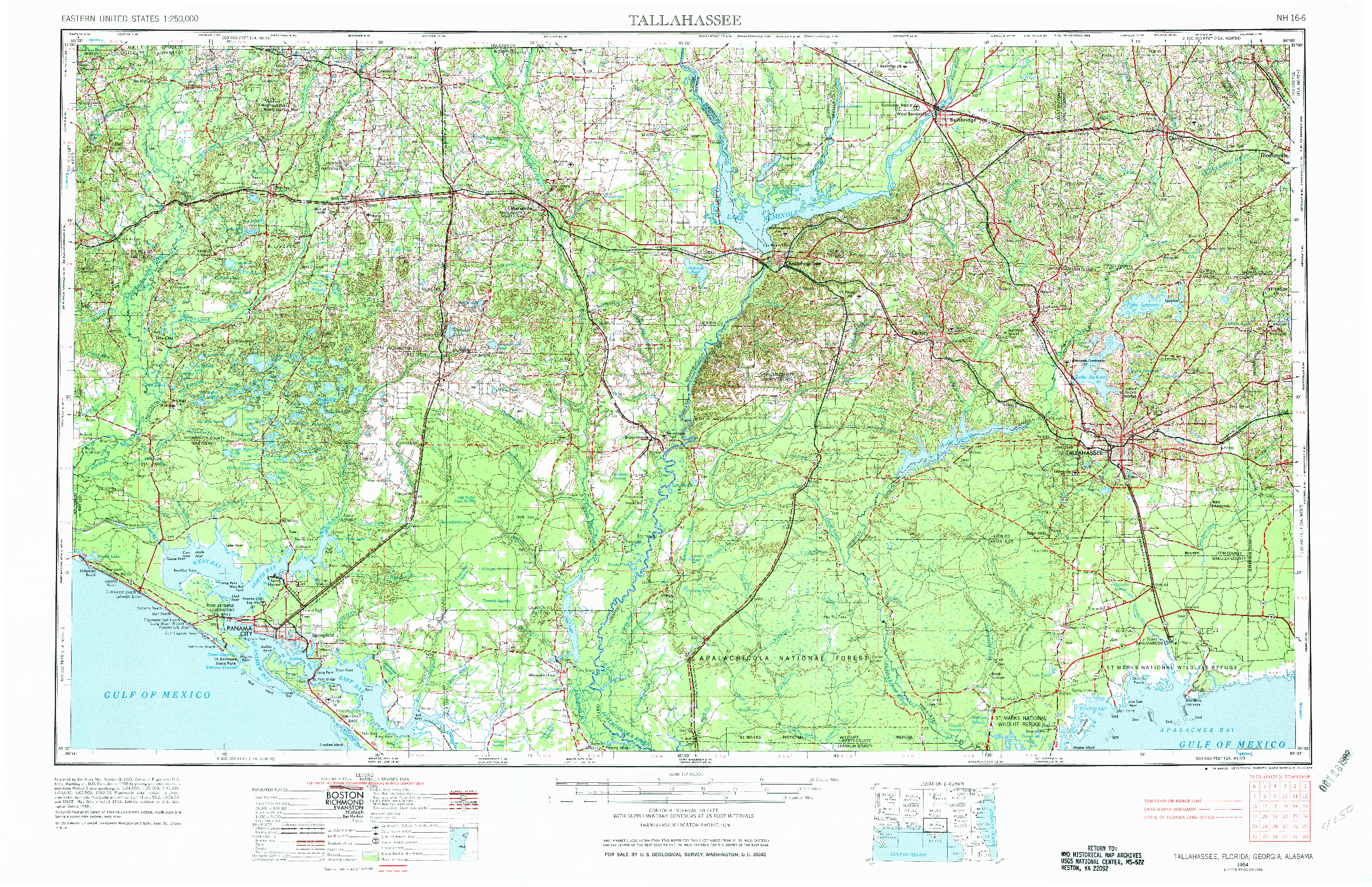 USGS 1:250000-SCALE QUADRANGLE FOR TALLAHASSEE, FL 1954