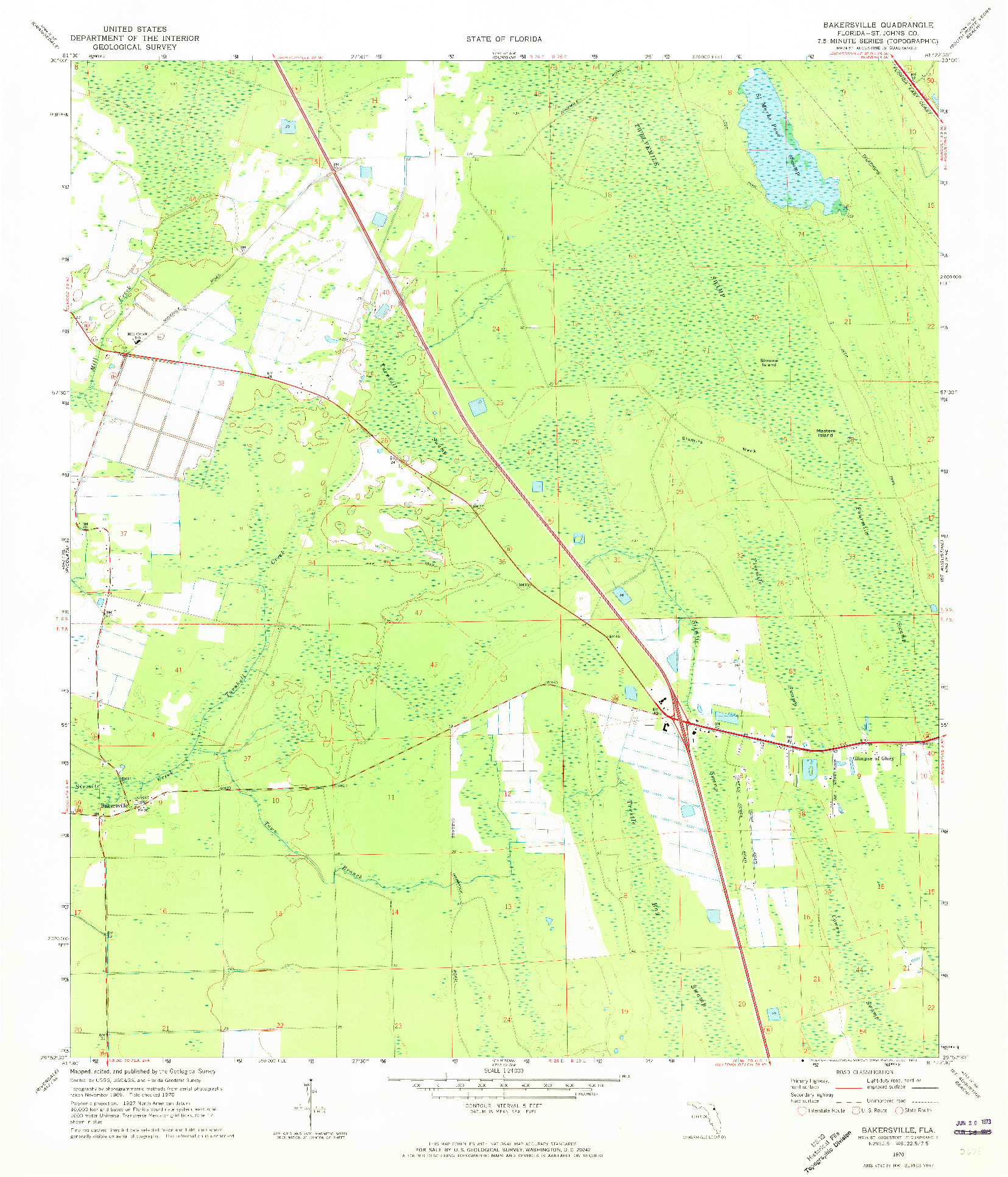 USGS 1:24000-SCALE QUADRANGLE FOR BAKERSVILLE, FL 1970