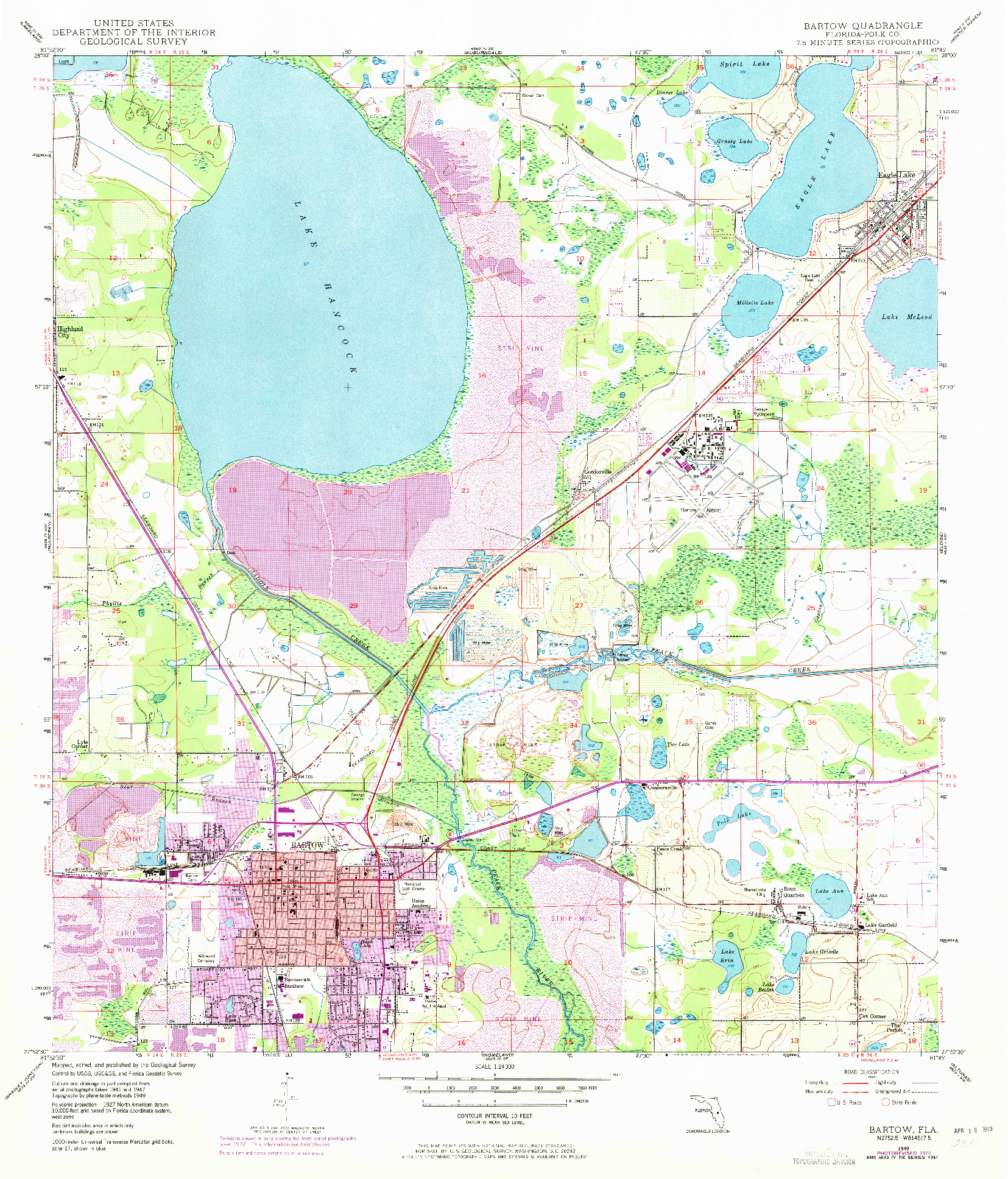 USGS 1:24000-SCALE QUADRANGLE FOR BARTOW, FL 1949