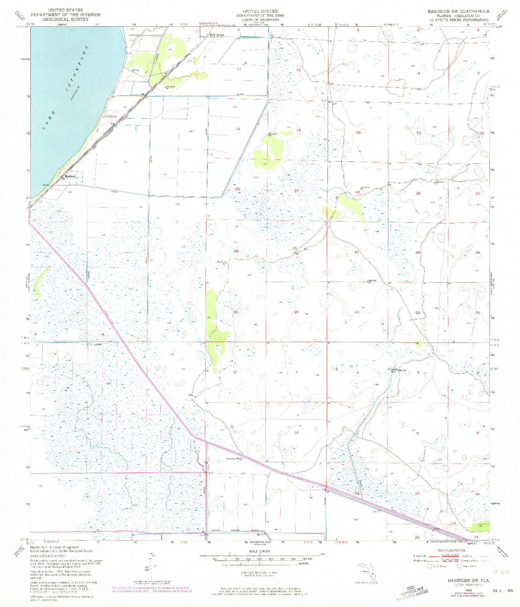 USGS 1:24000-SCALE QUADRANGLE FOR BASINGER SW, FL 1953