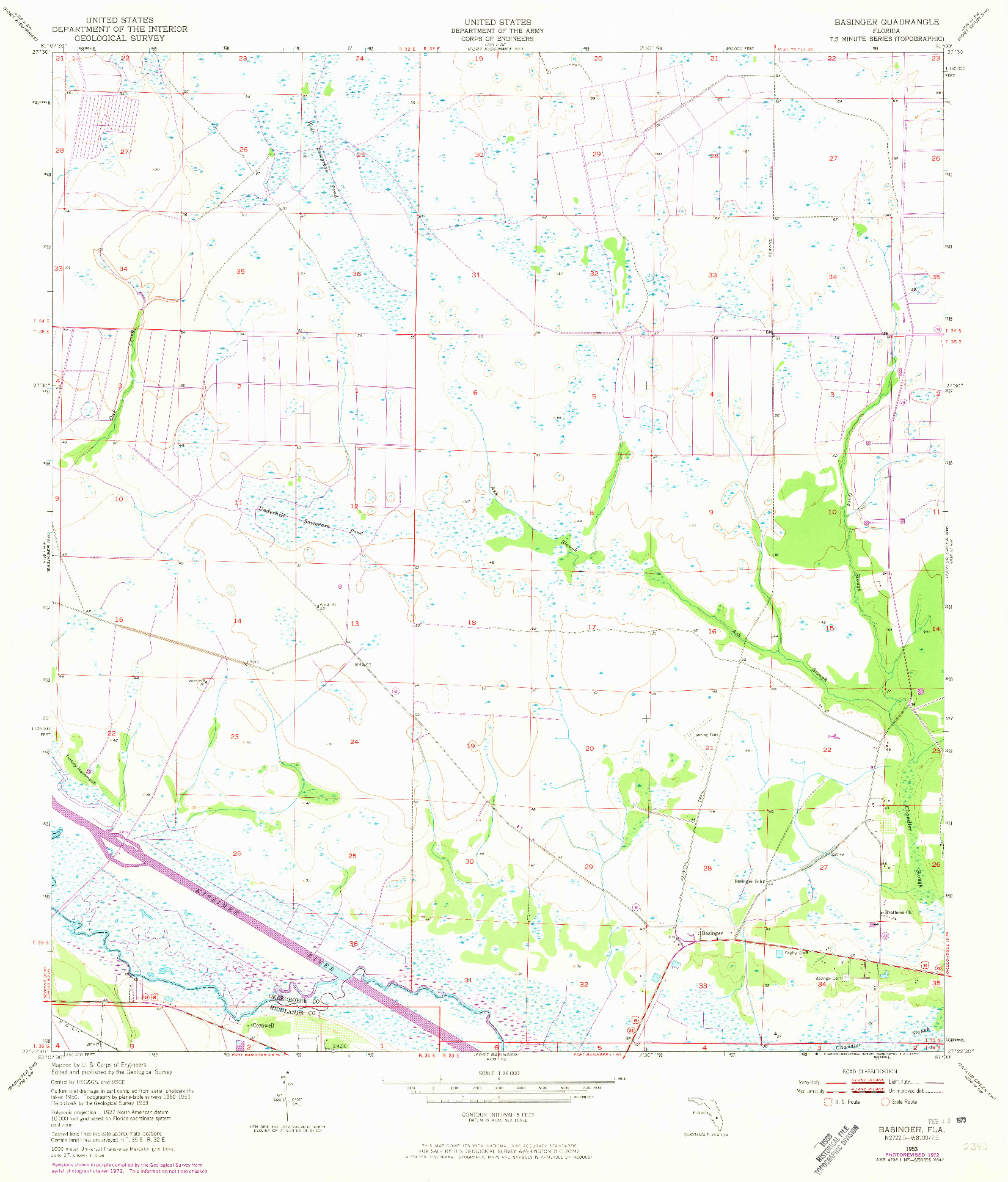 USGS 1:24000-SCALE QUADRANGLE FOR BASINGER, FL 1953