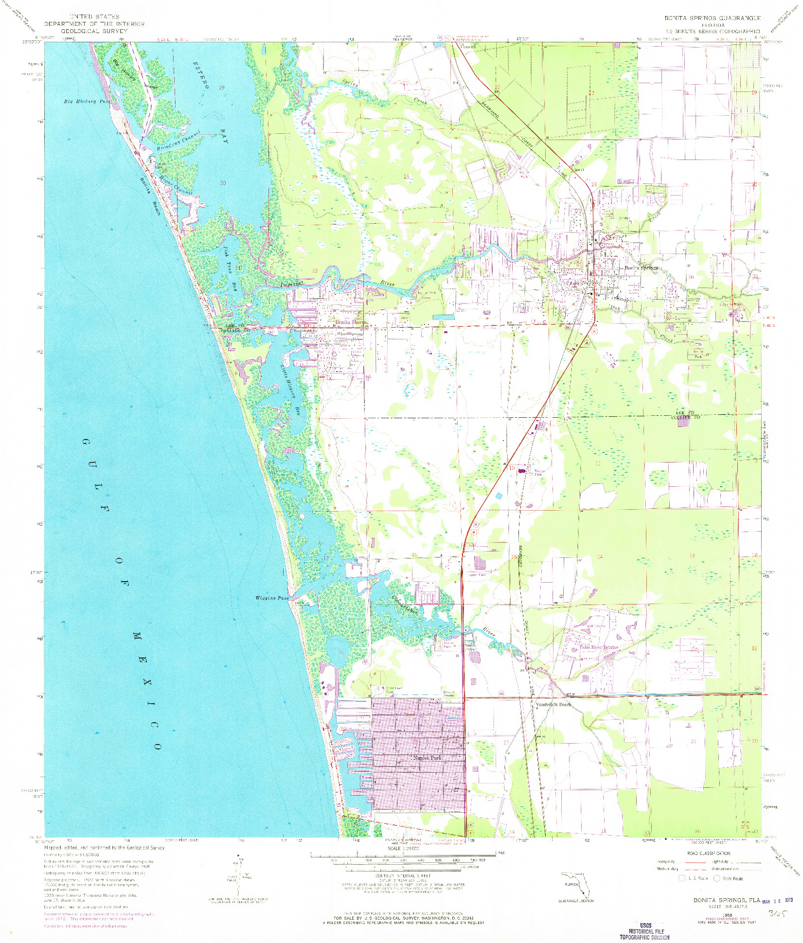 USGS 1:24000-SCALE QUADRANGLE FOR BONITA SPRINGS, FL 1958