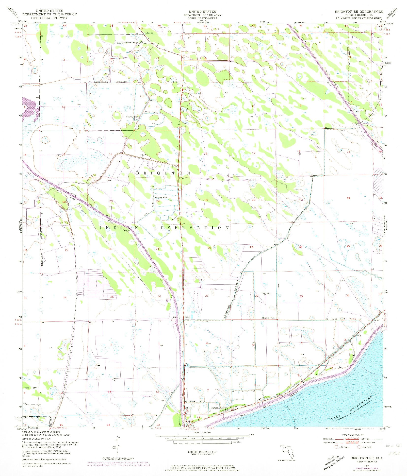 USGS 1:24000-SCALE QUADRANGLE FOR BRIGHTON SE, FL 1953