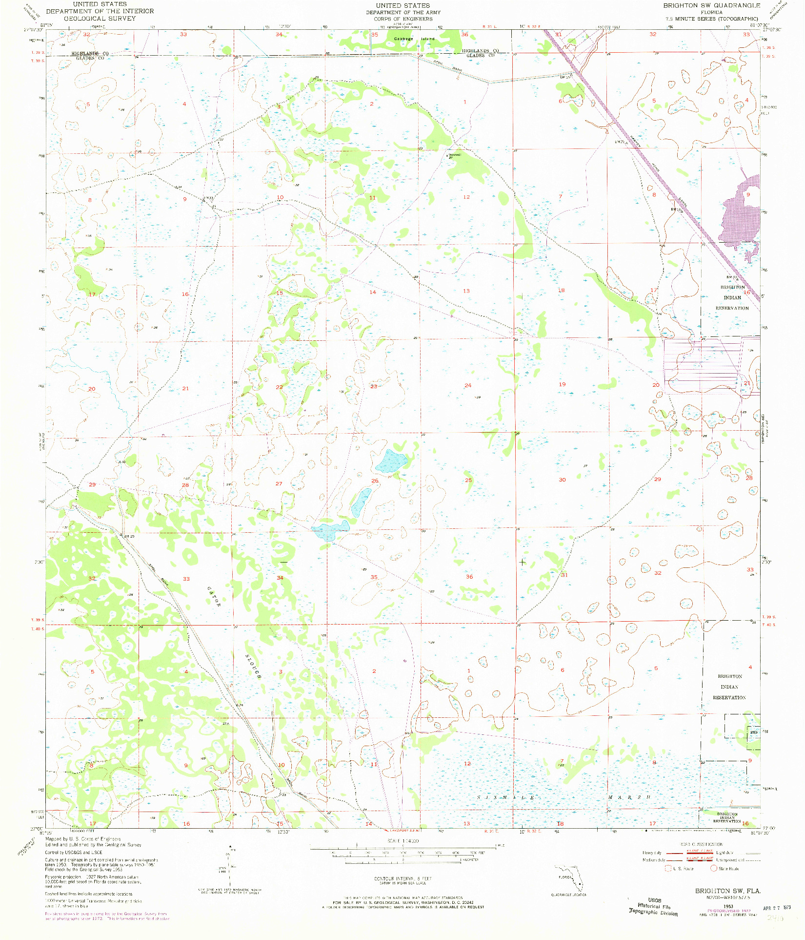 USGS 1:24000-SCALE QUADRANGLE FOR BRIGHTON SW, FL 1953