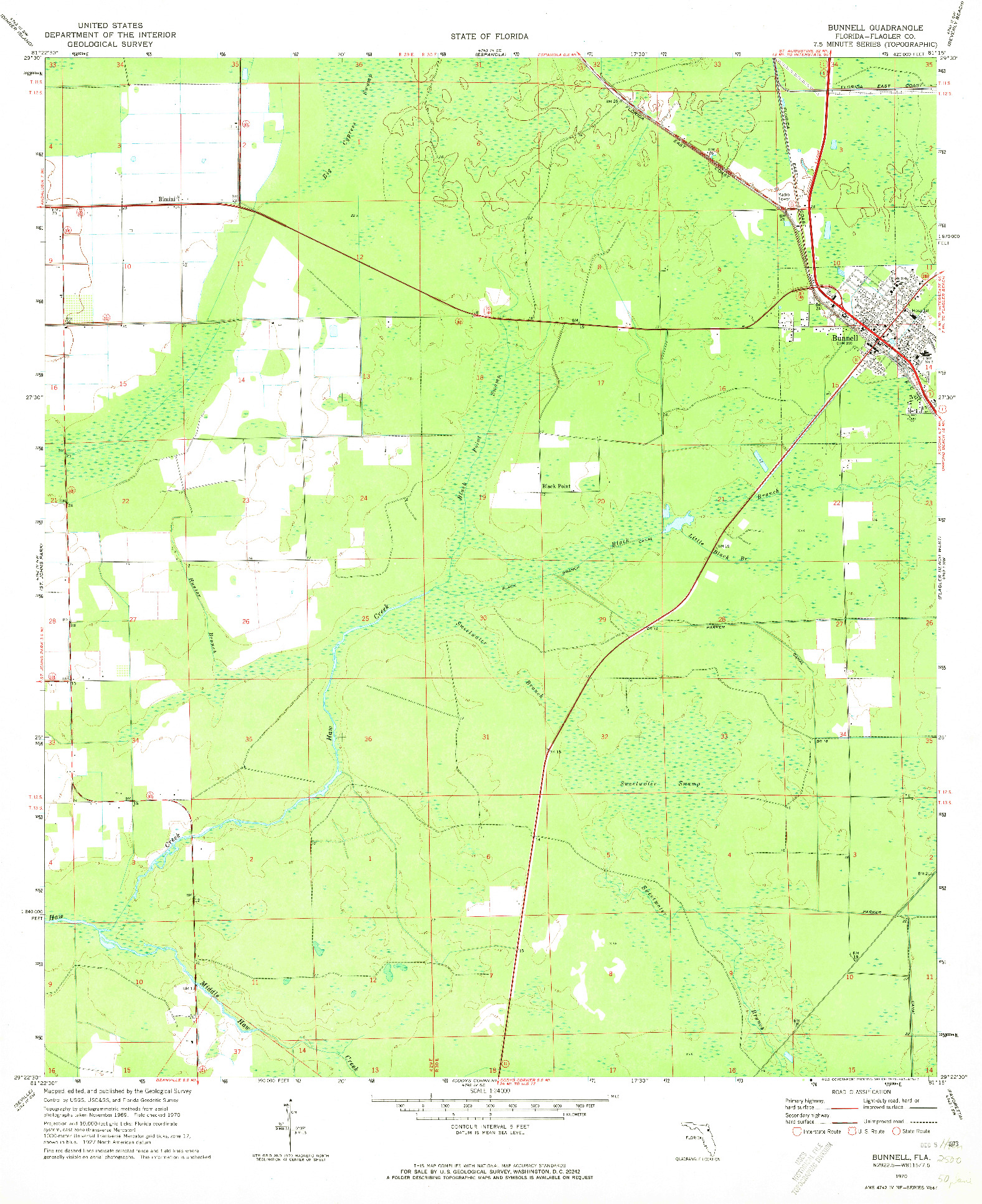 USGS 1:24000-SCALE QUADRANGLE FOR BUNNELL, FL 1970