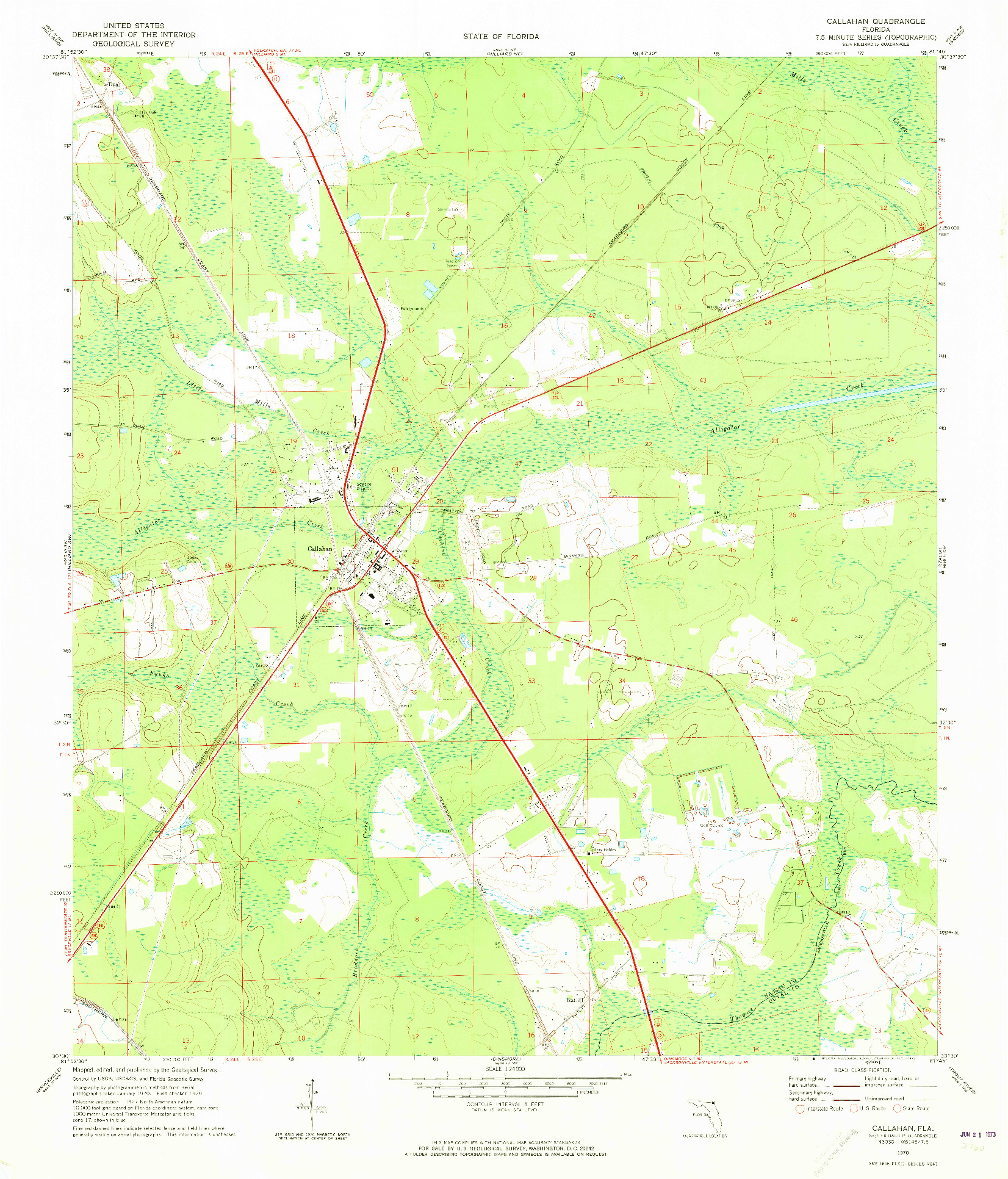 USGS 1:24000-SCALE QUADRANGLE FOR CALLAHAN, FL 1970