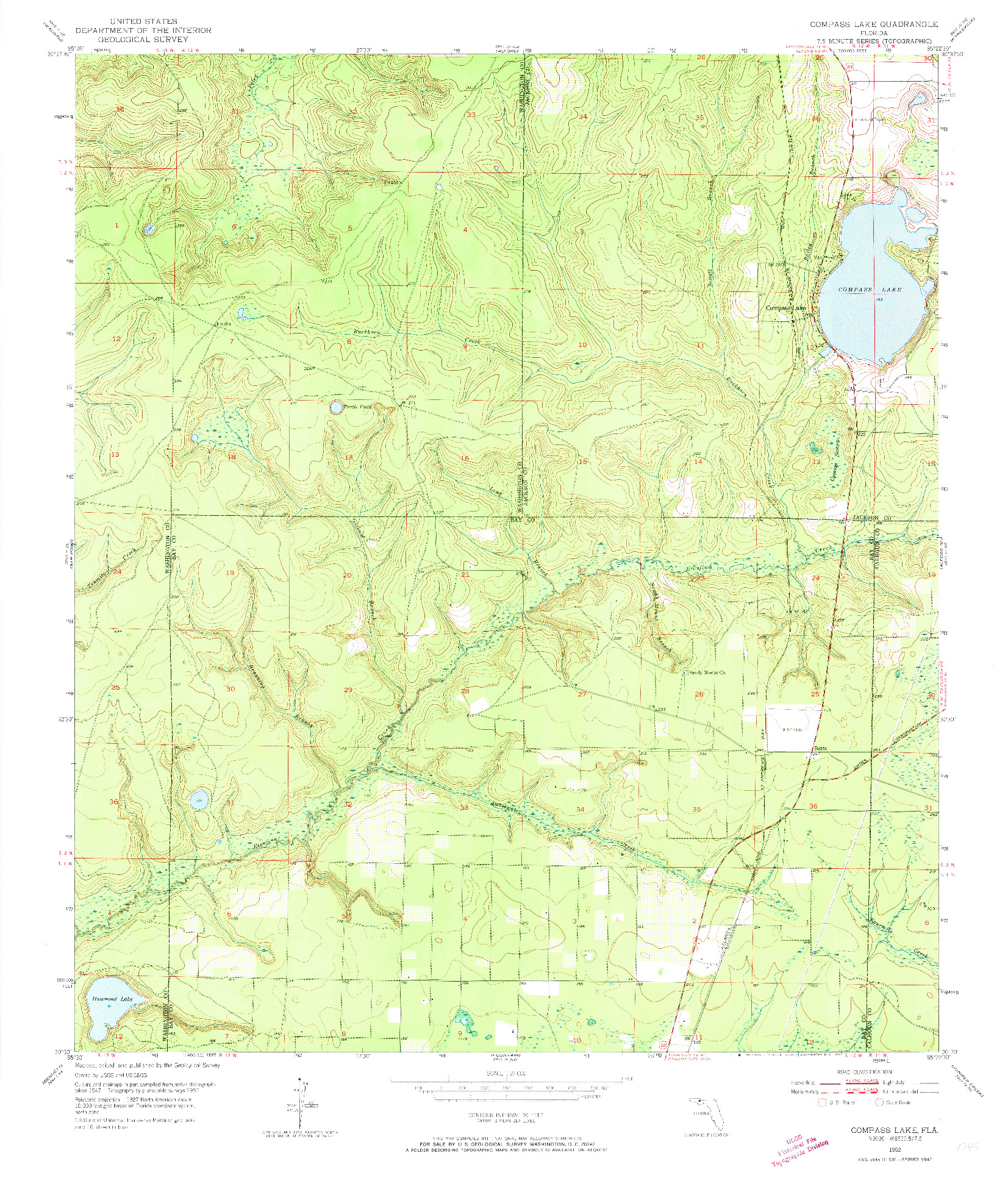 USGS 1:24000-SCALE QUADRANGLE FOR COMPASS LAKE, FL 1952