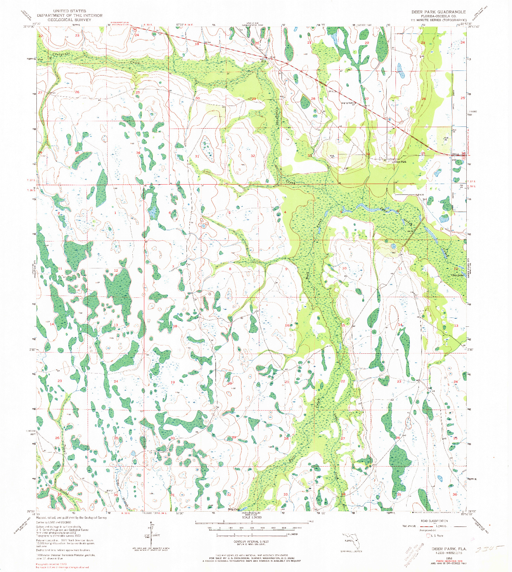 USGS 1:24000-SCALE QUADRANGLE FOR DEER PARK, FL 1953