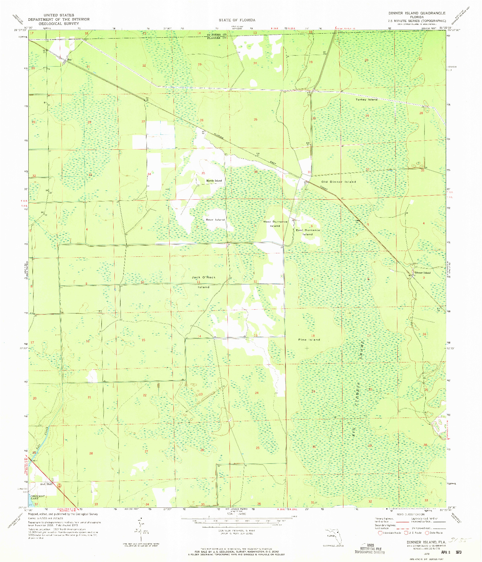 USGS 1:24000-SCALE QUADRANGLE FOR DINNER ISLAND, FL 1970