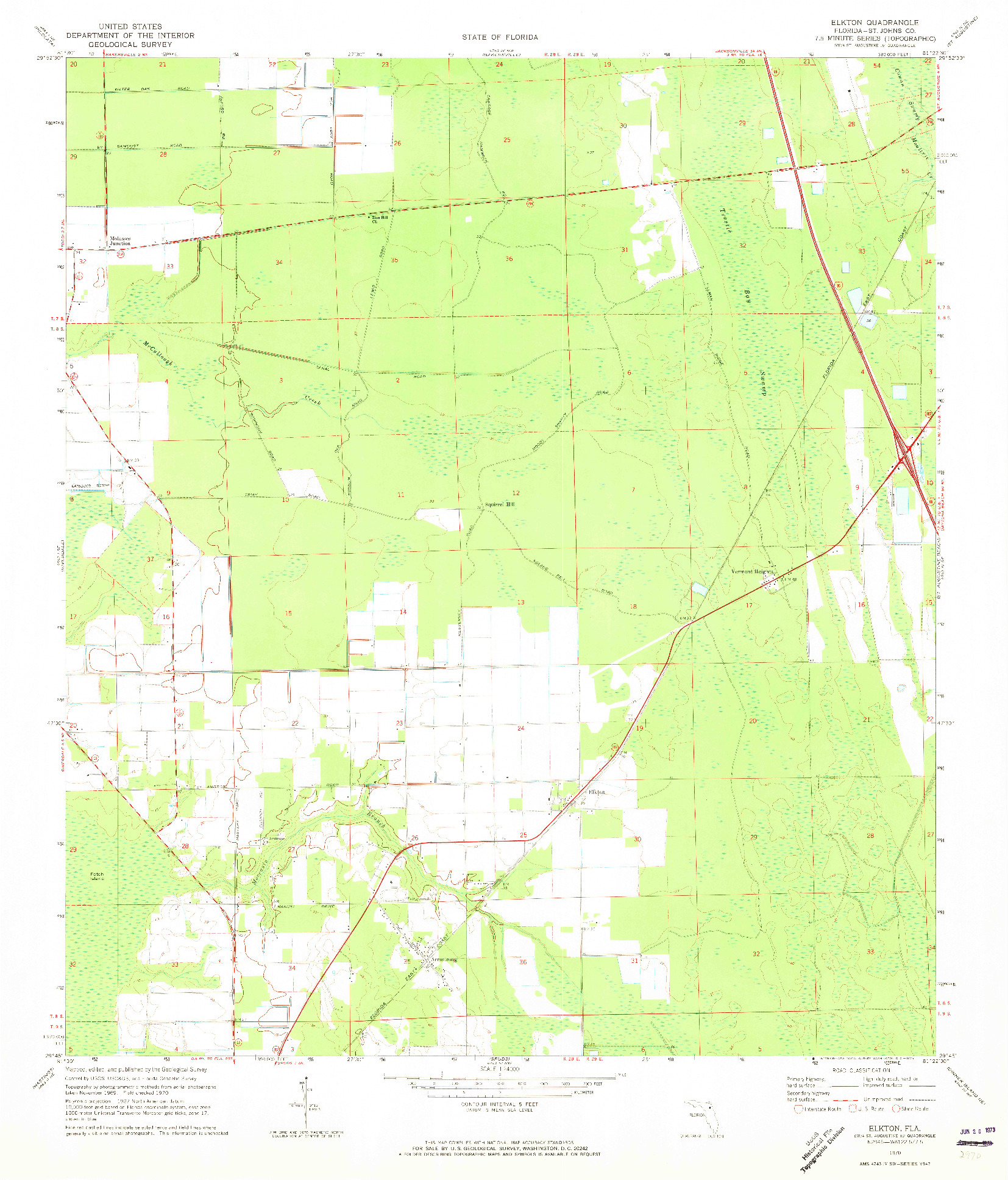 USGS 1:24000-SCALE QUADRANGLE FOR ELKTON, FL 1970