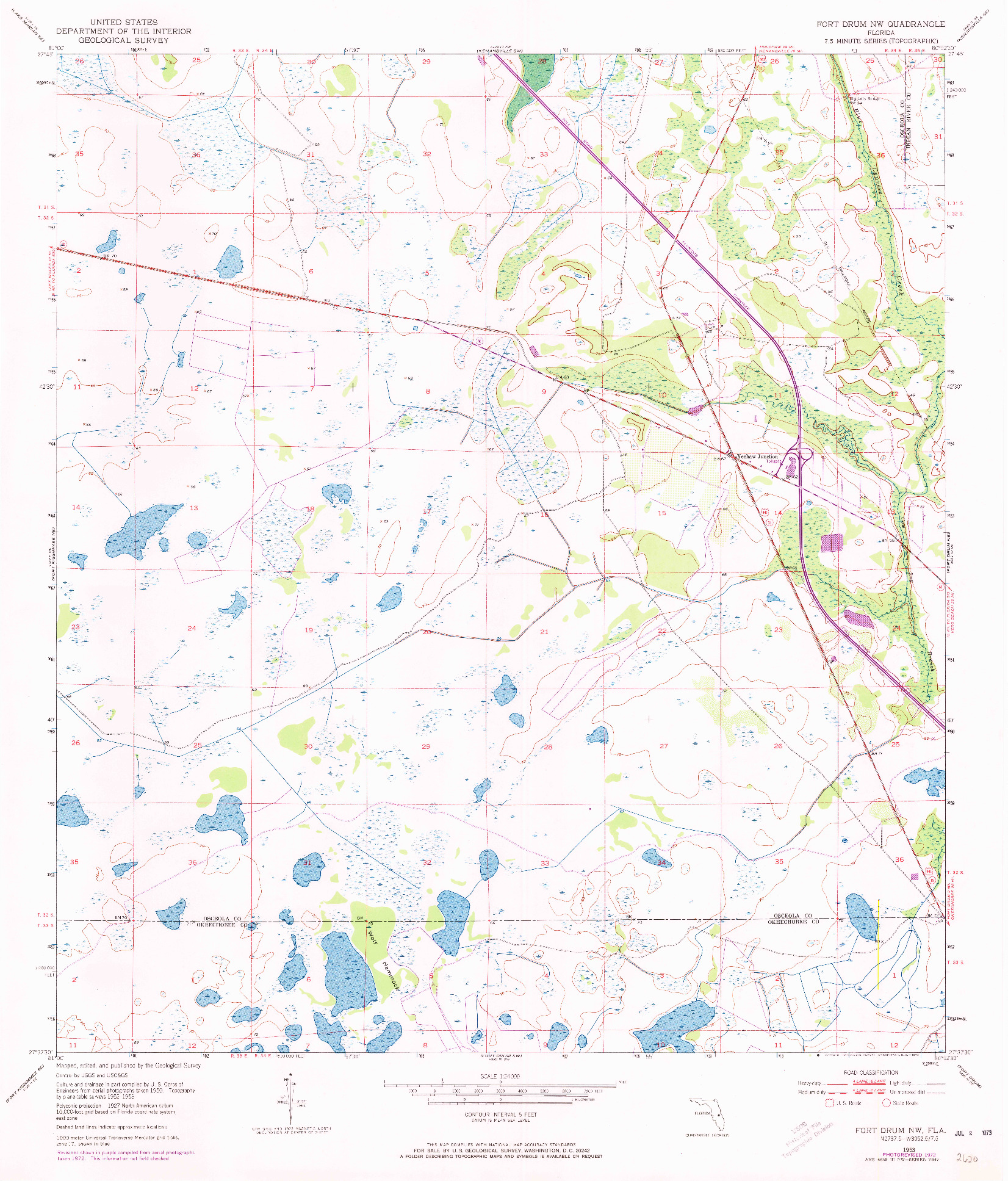 USGS 1:24000-SCALE QUADRANGLE FOR FORT DRUM NW, FL 1953