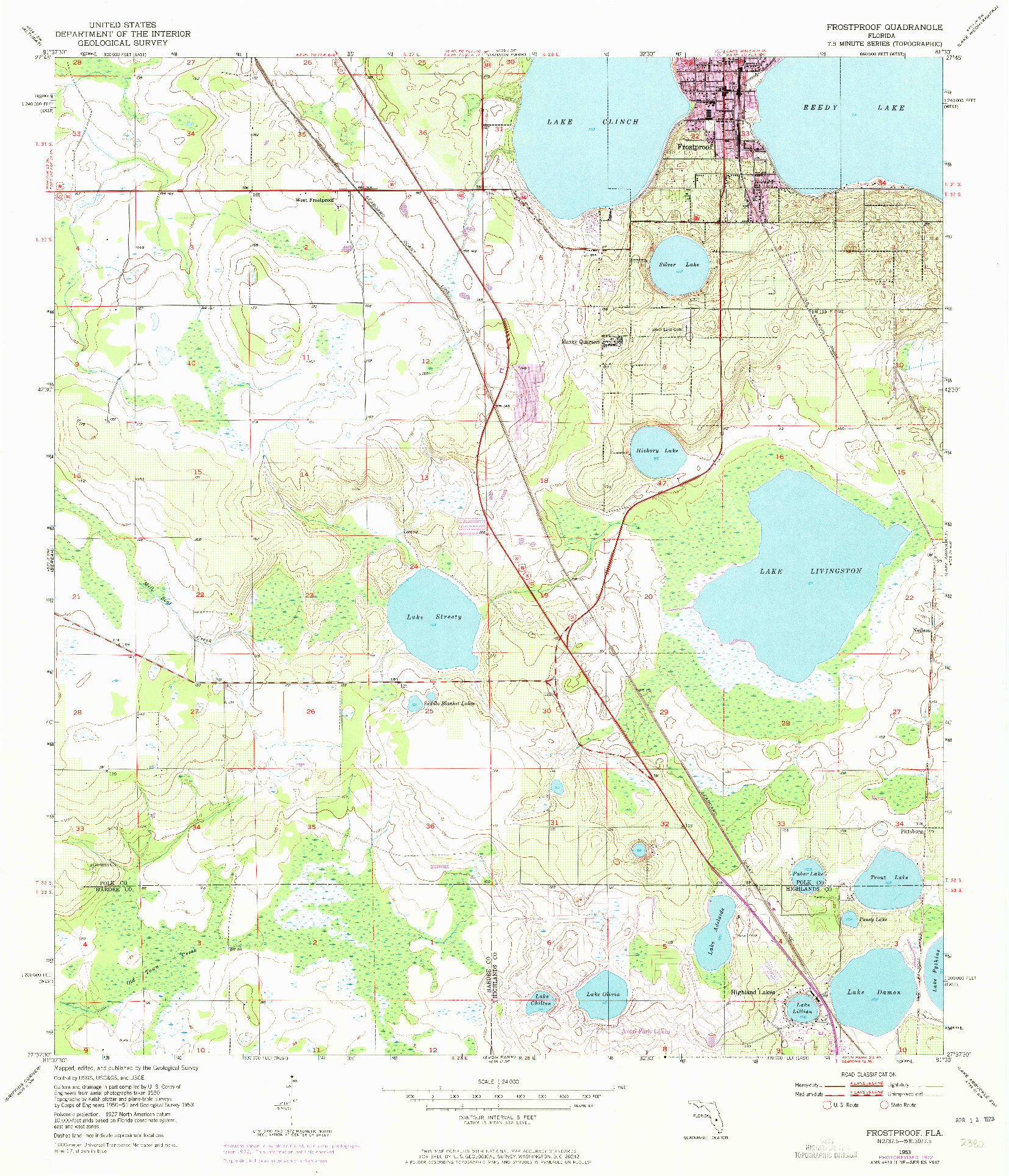 USGS 1:24000-SCALE QUADRANGLE FOR FROSTPROOF, FL 1953