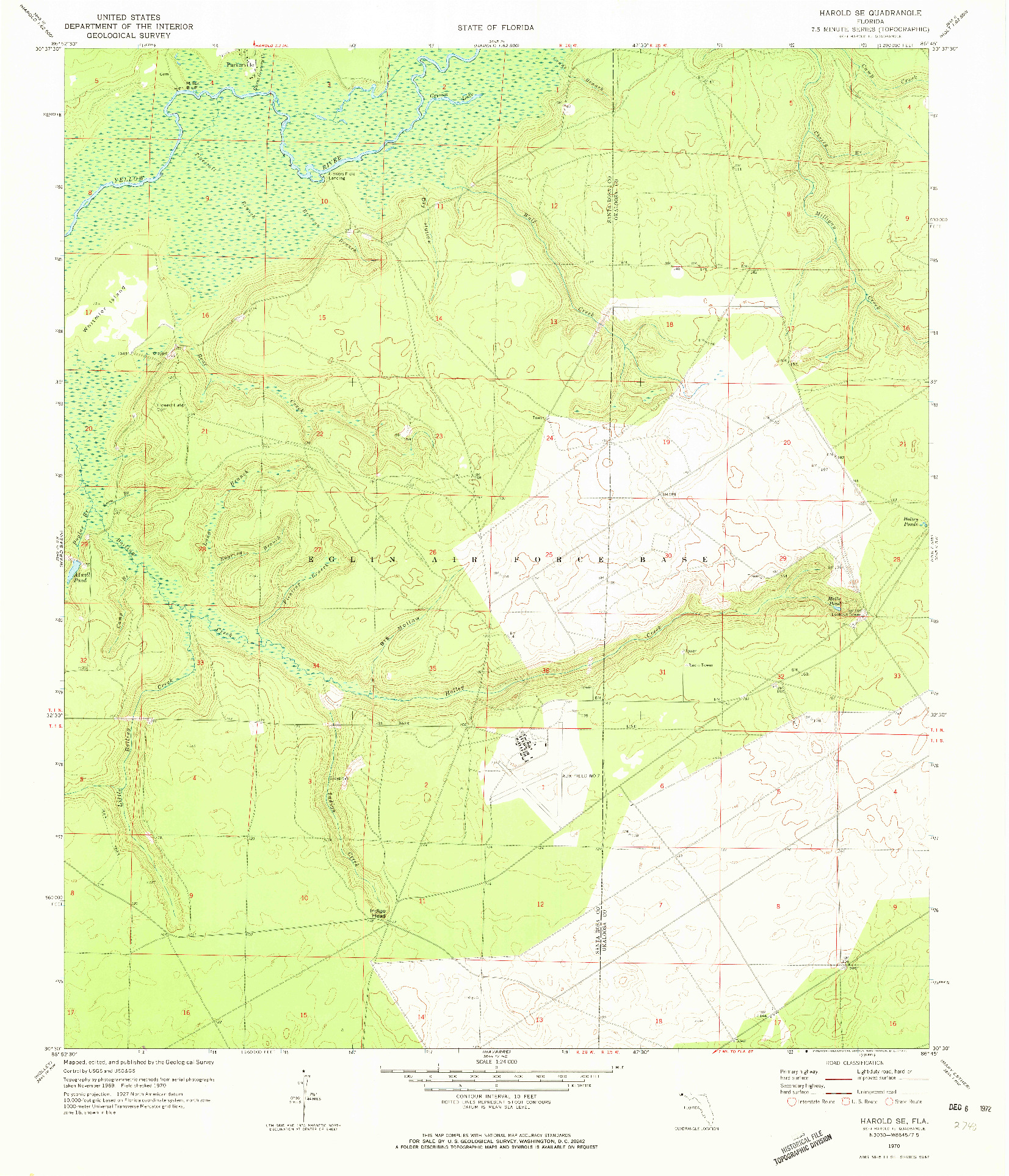 USGS 1:24000-SCALE QUADRANGLE FOR HAROLD SE, FL 1970