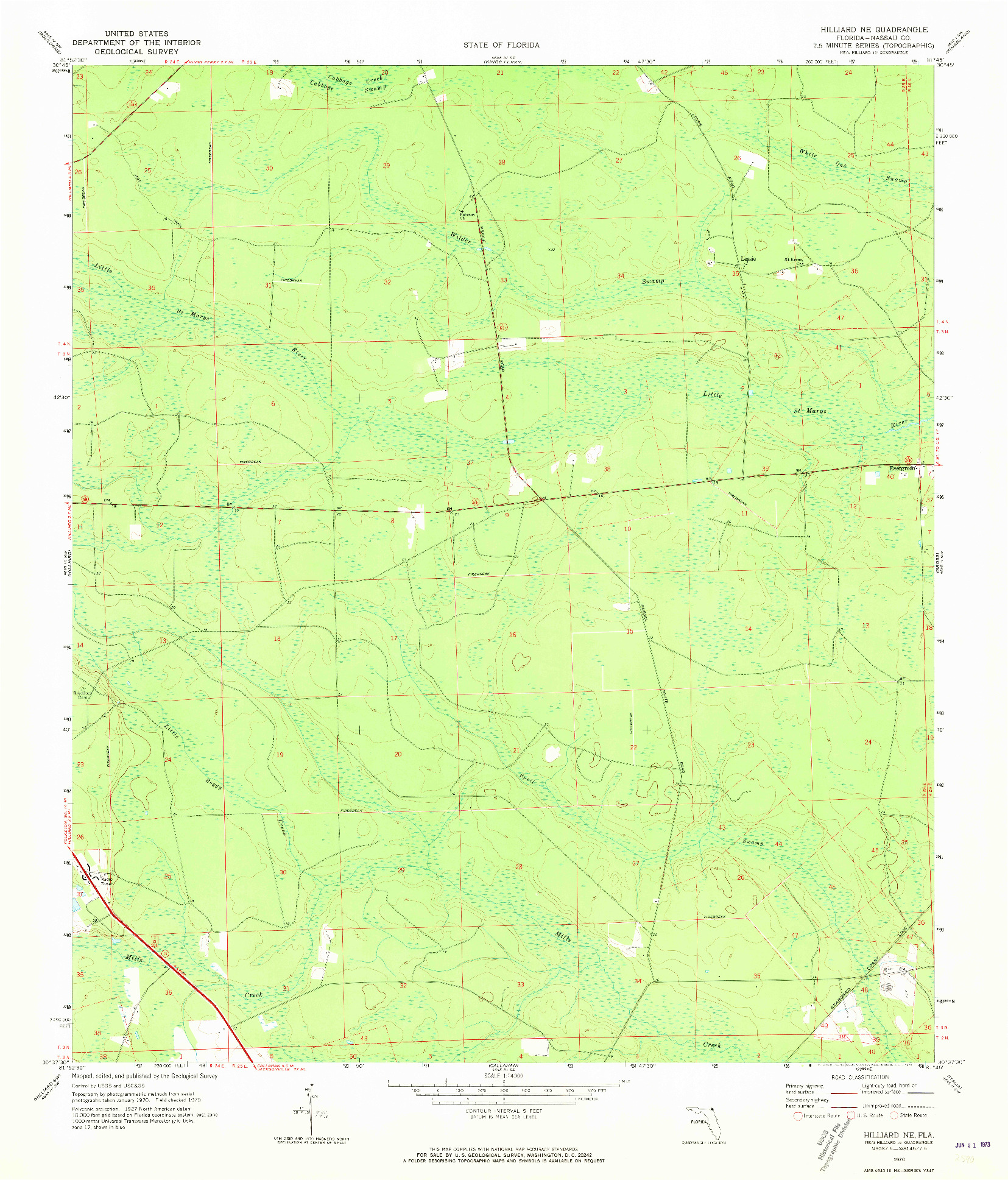 USGS 1:24000-SCALE QUADRANGLE FOR HILLIARD NE, FL 1970