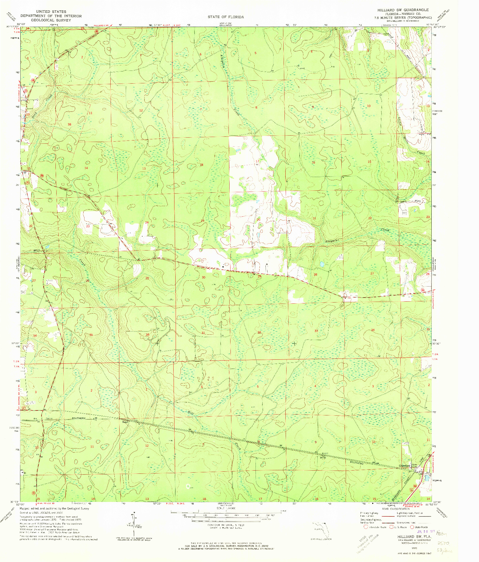 USGS 1:24000-SCALE QUADRANGLE FOR HILLIARD SW, FL 1970