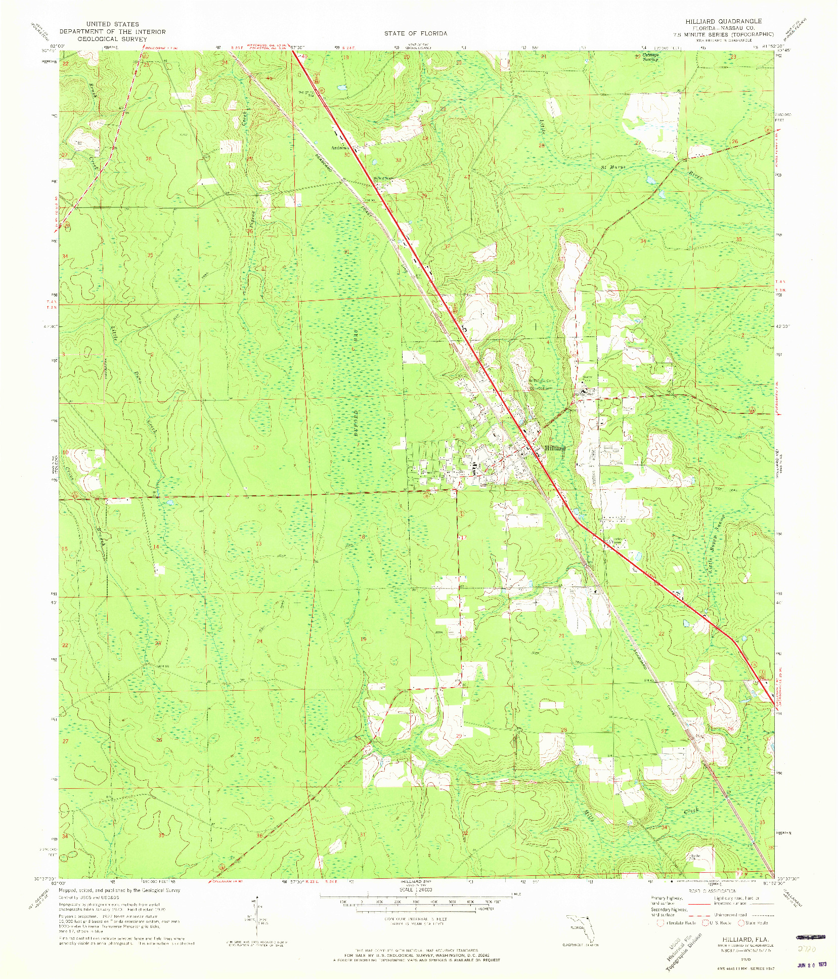 USGS 1:24000-SCALE QUADRANGLE FOR HILLIARD, FL 1970