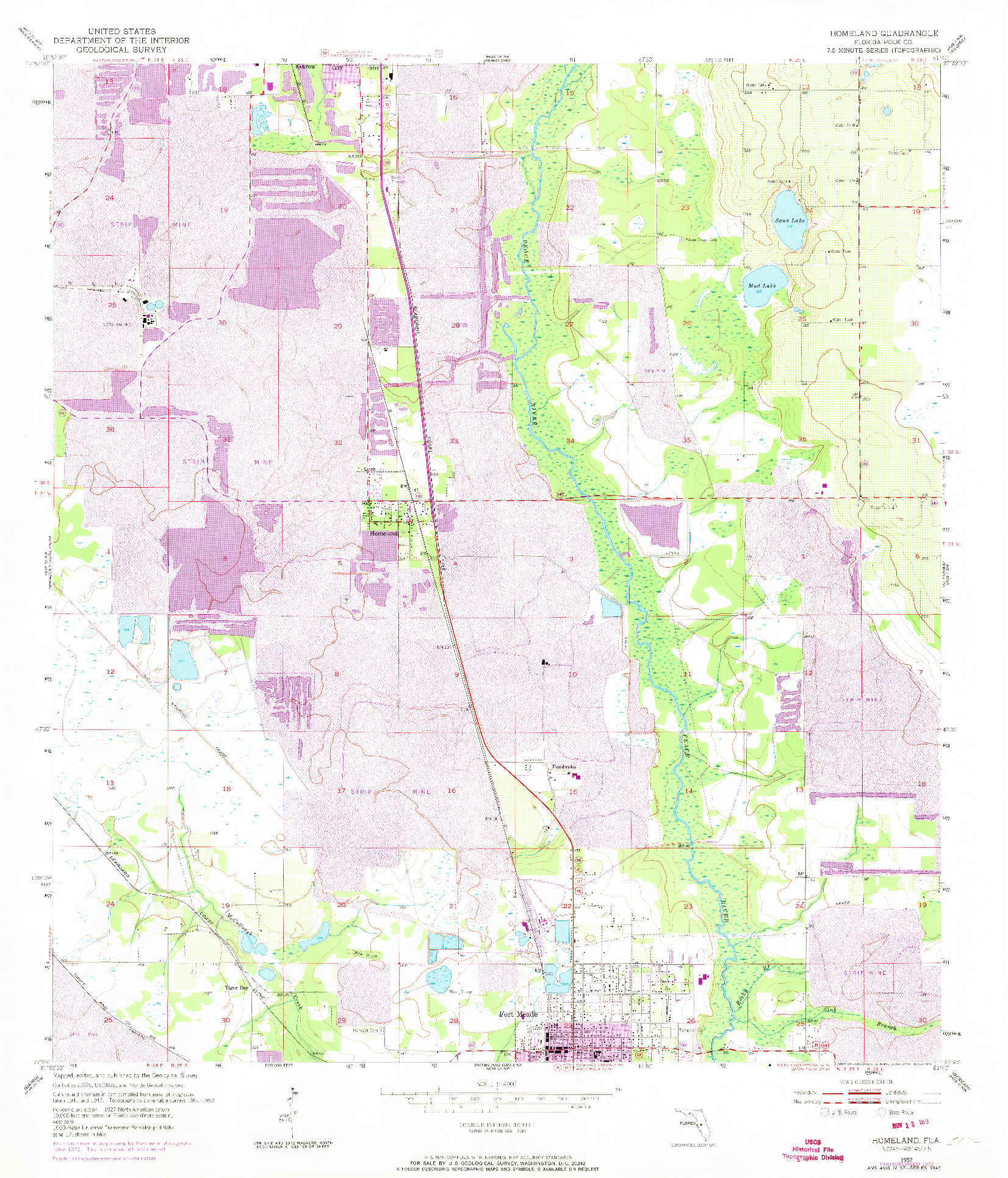 USGS 1:24000-SCALE QUADRANGLE FOR HOMELAND, FL 1952