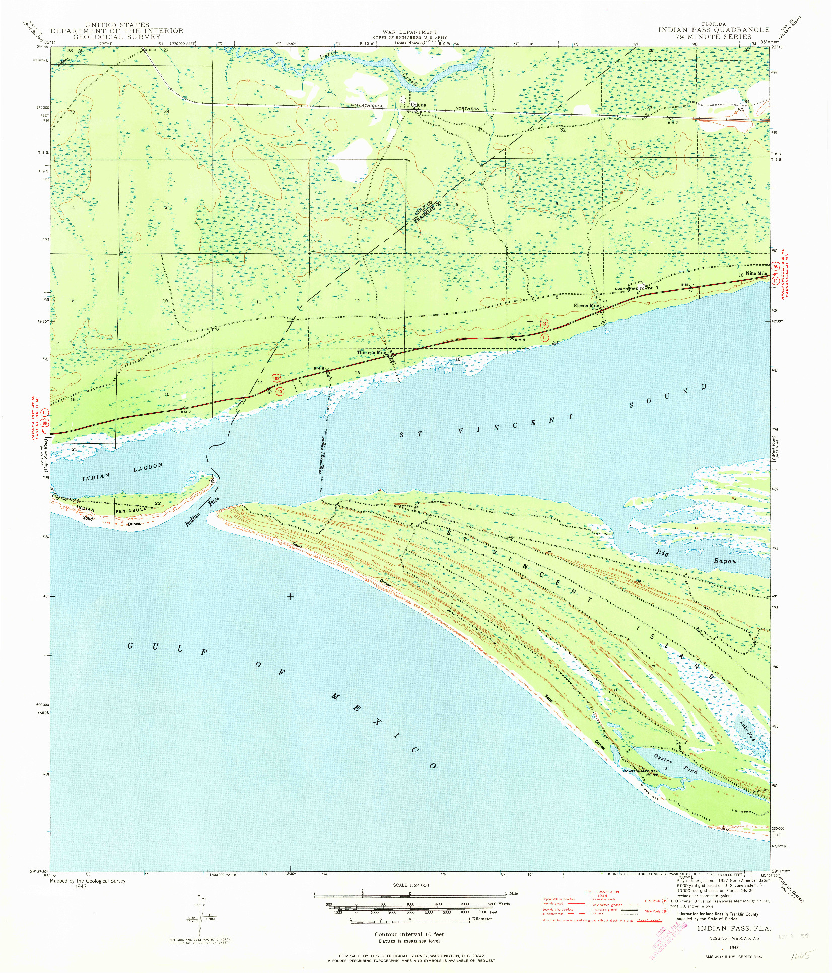 USGS 1:24000-SCALE QUADRANGLE FOR INDIAN PASS, FL 1943