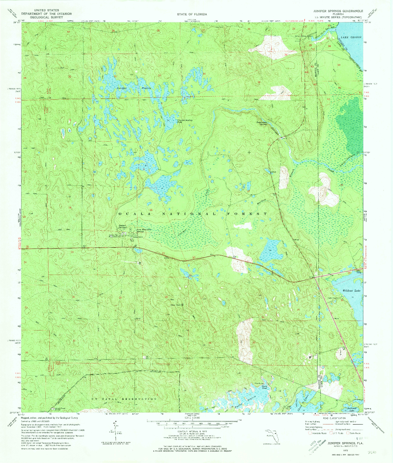 USGS 1:24000-SCALE QUADRANGLE FOR JUNIPER SPRINGS, FL 1972