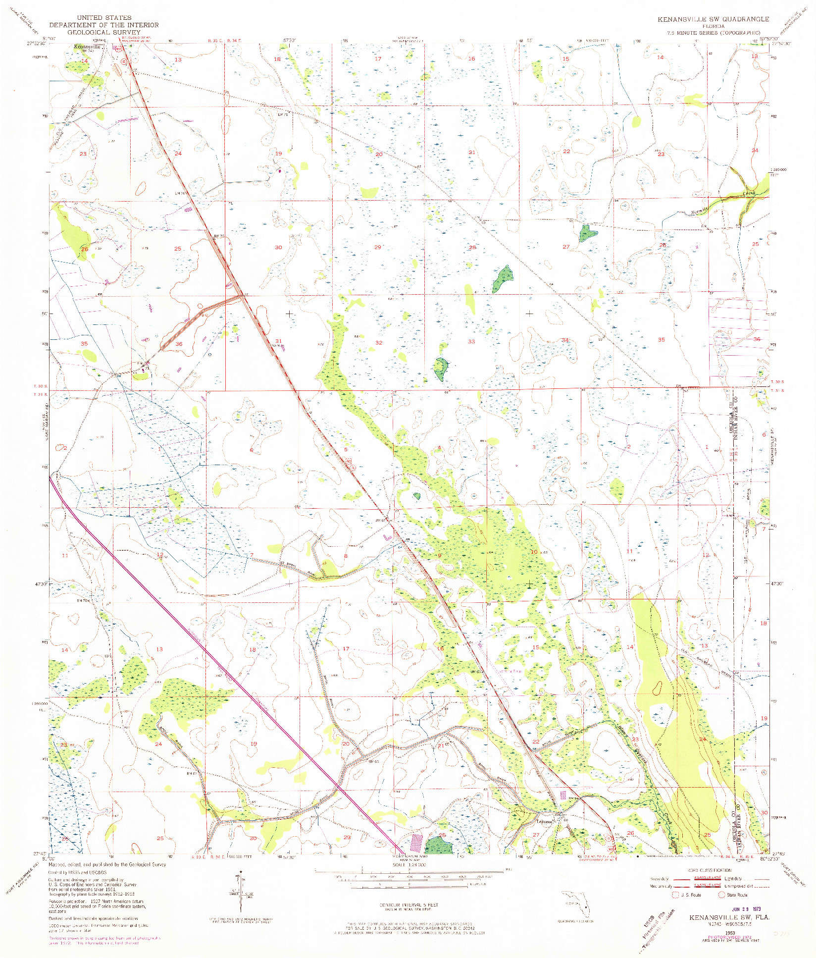 USGS 1:24000-SCALE QUADRANGLE FOR KENANSVILLE SW, FL 1953