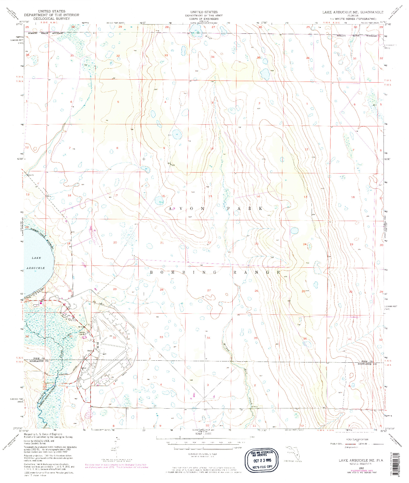 USGS 1:24000-SCALE QUADRANGLE FOR LAKE ARBUCKLE NE, FL 1952