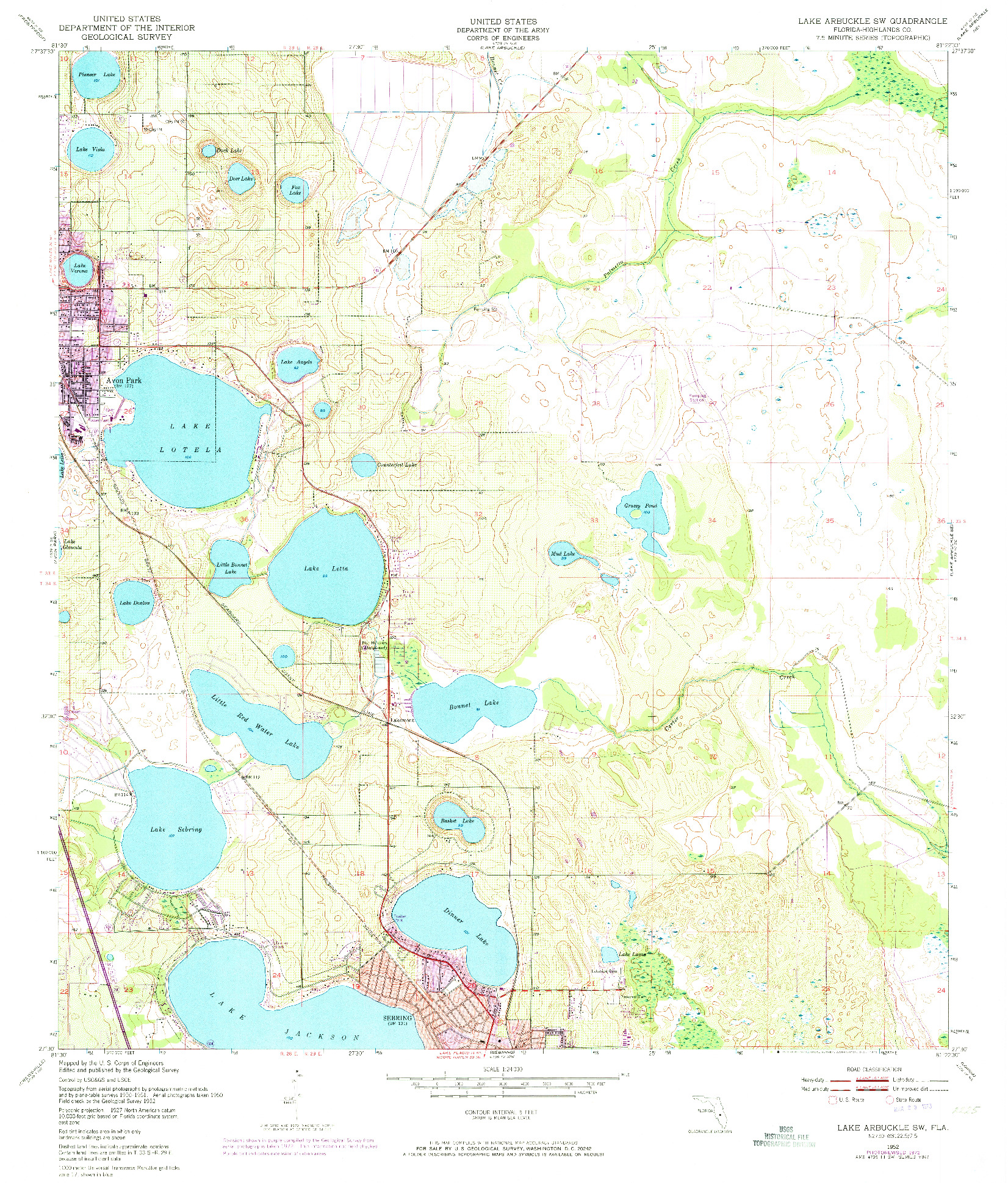 USGS 1:24000-SCALE QUADRANGLE FOR LAKE ARBUCKLE SW, FL 1952