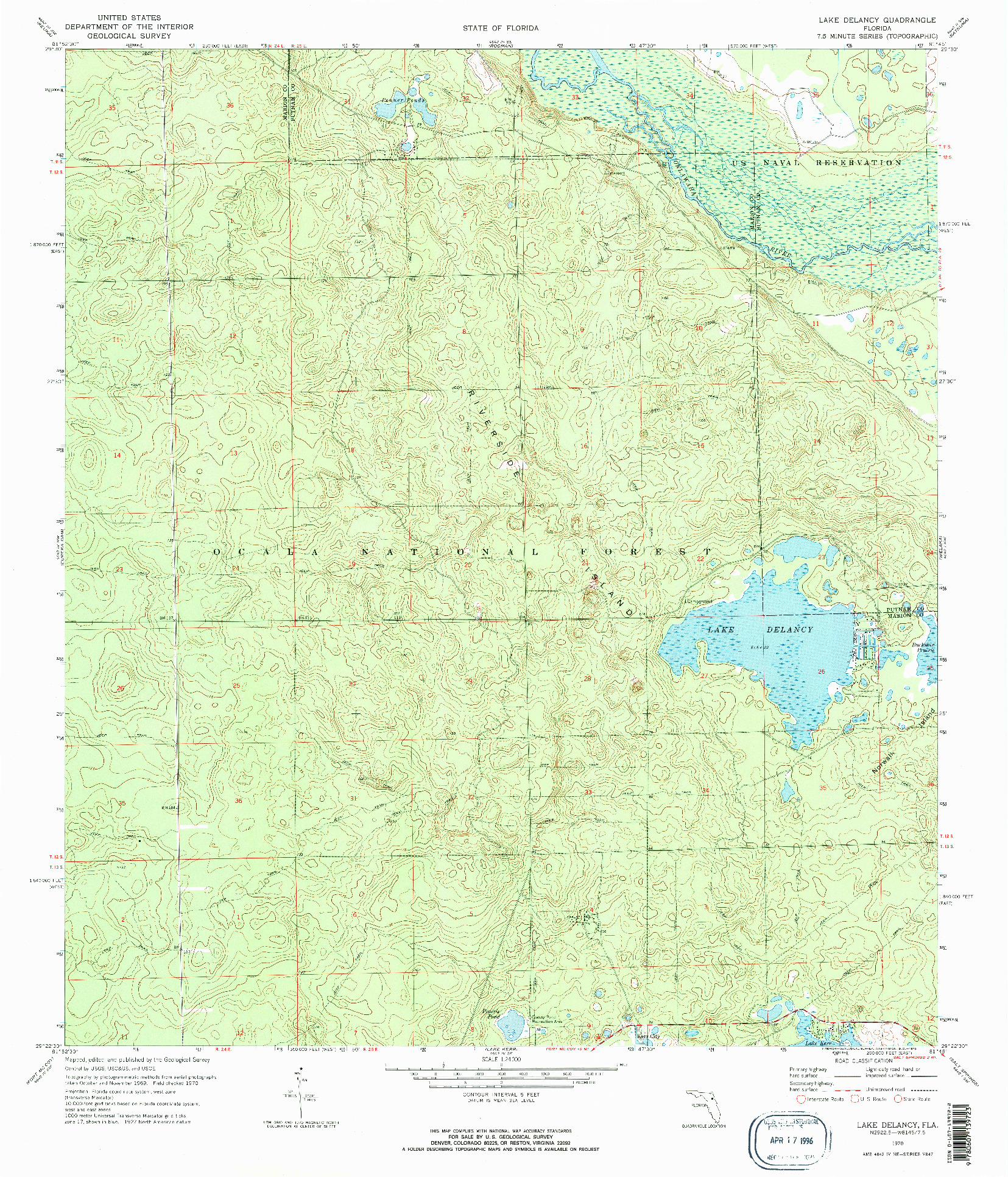 USGS 1:24000-SCALE QUADRANGLE FOR LAKE DELANCY, FL 1970