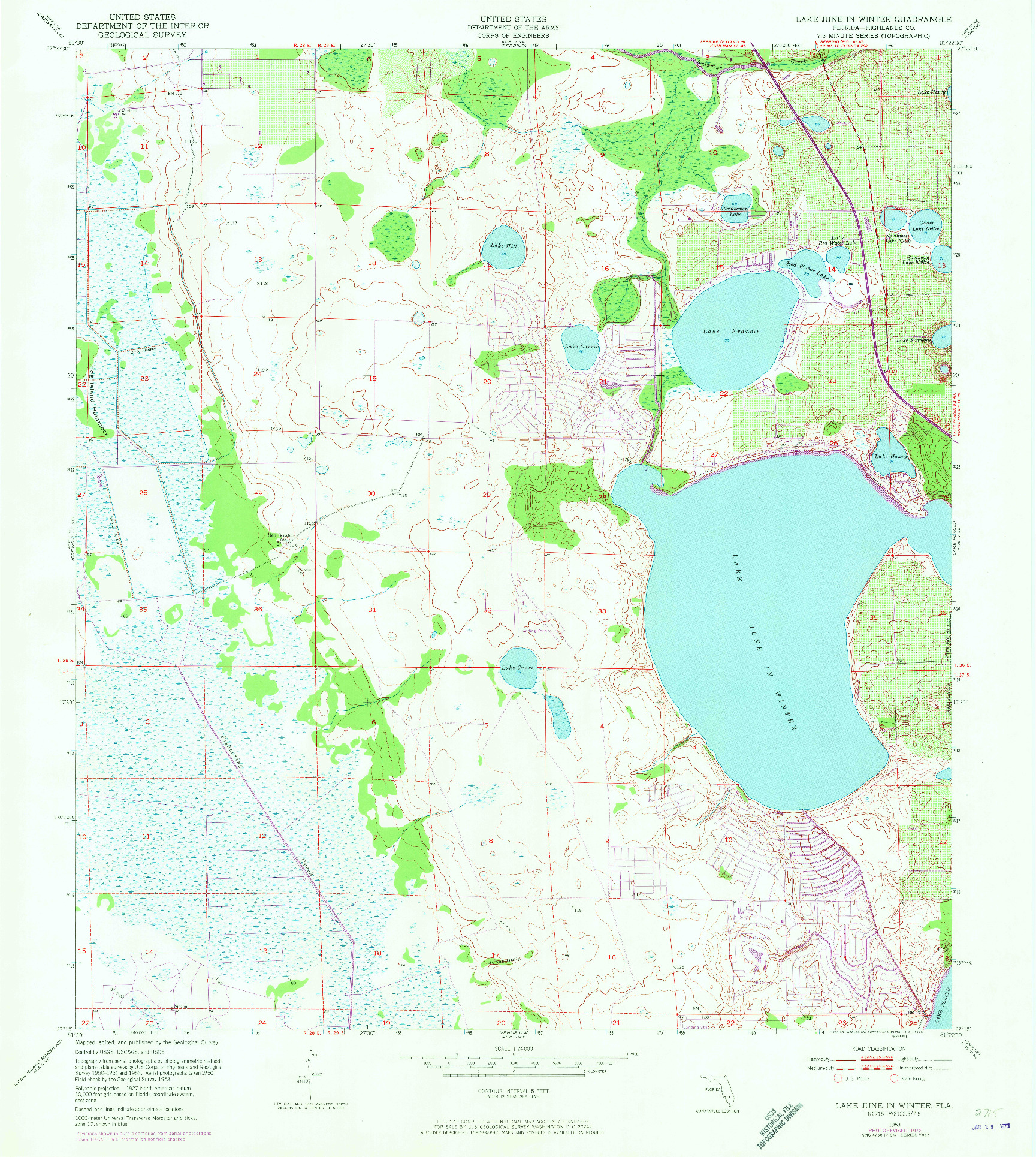 USGS 1:24000-SCALE QUADRANGLE FOR LAKE JUNE IN WINTER, FL 1953