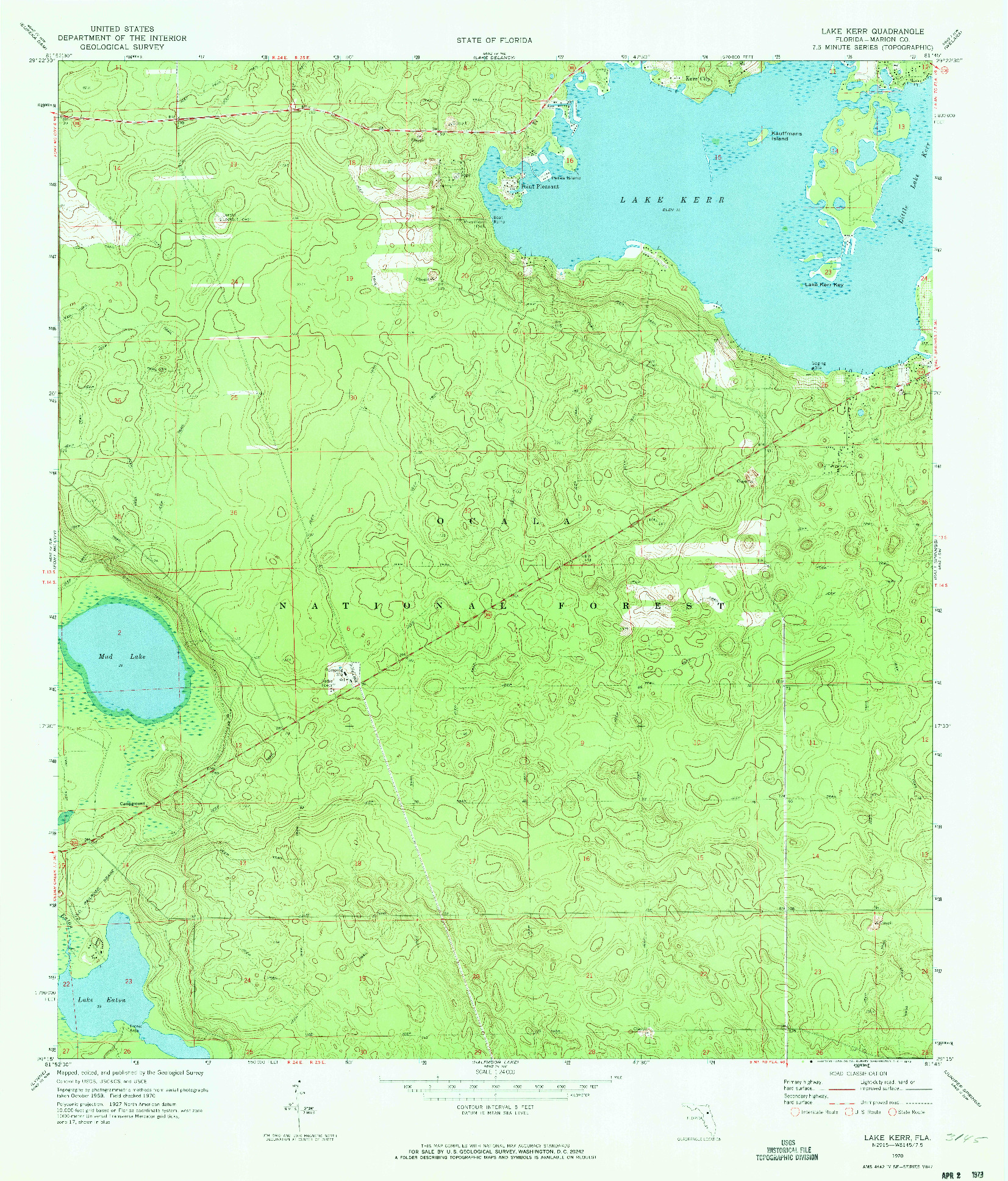 USGS 1:24000-SCALE QUADRANGLE FOR LAKE KERR, FL 1970