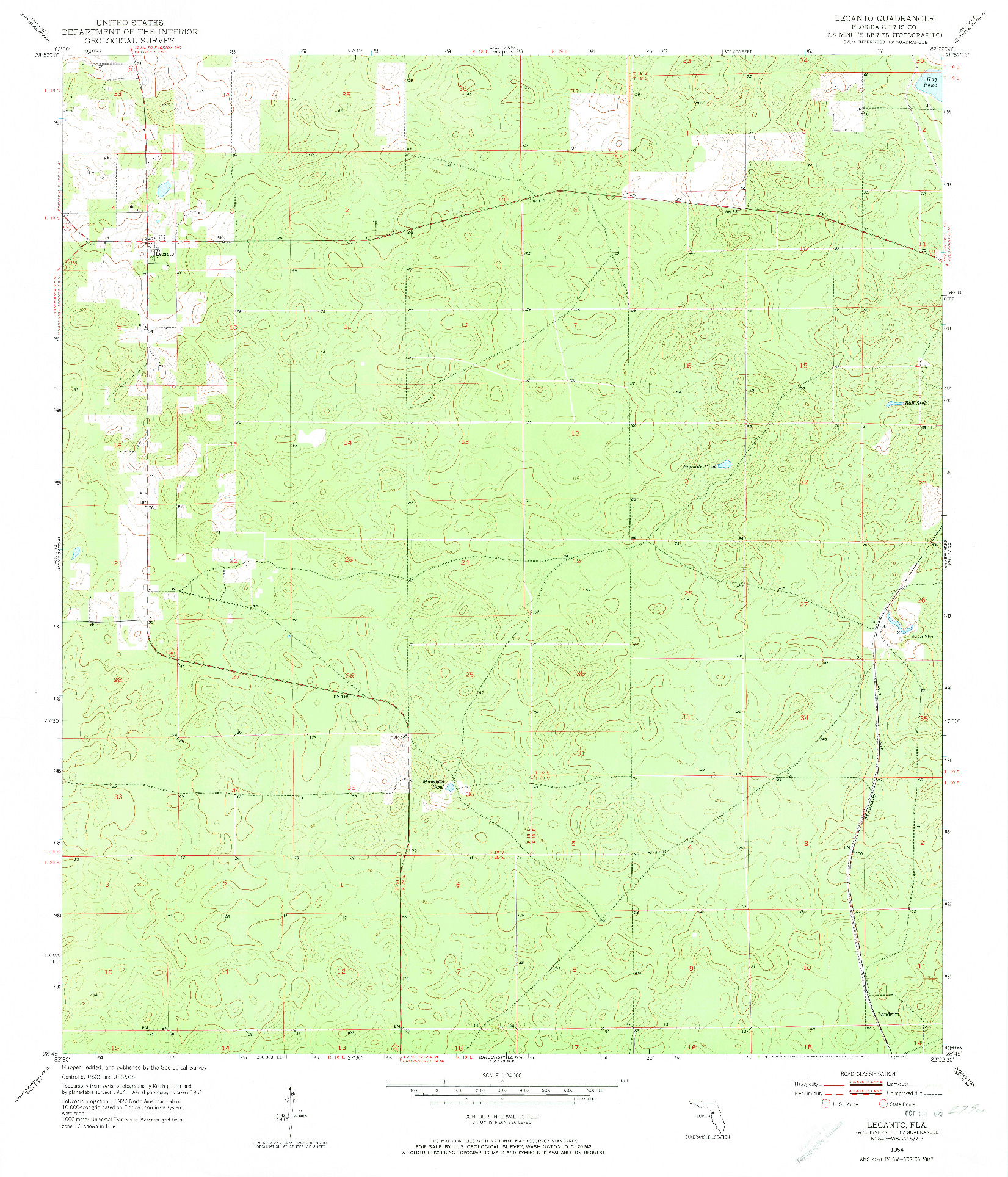 USGS 1:24000-SCALE QUADRANGLE FOR LECANTO, FL 1954