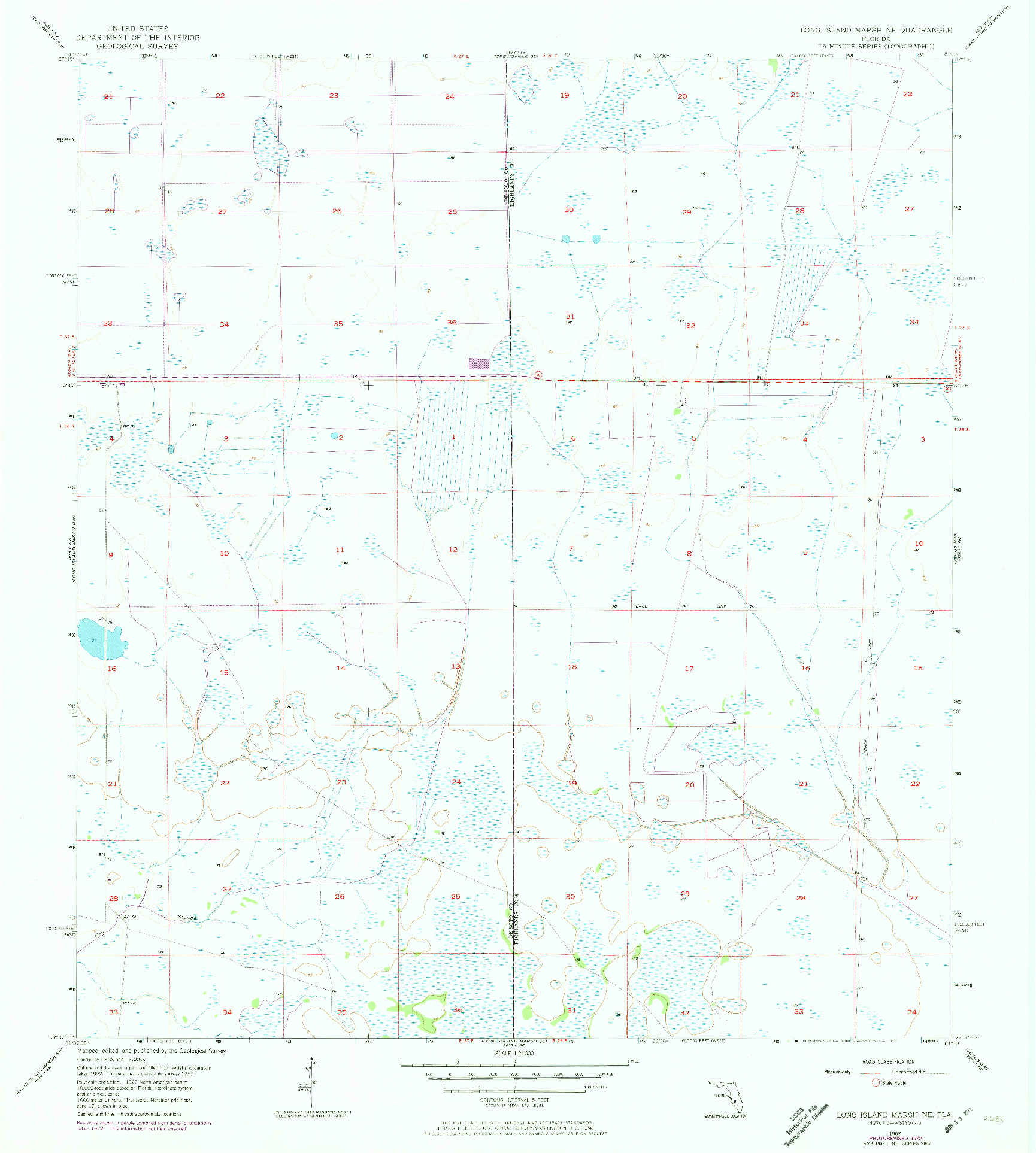 USGS 1:24000-SCALE QUADRANGLE FOR LONG ISLAND MARSH NE, FL 1957