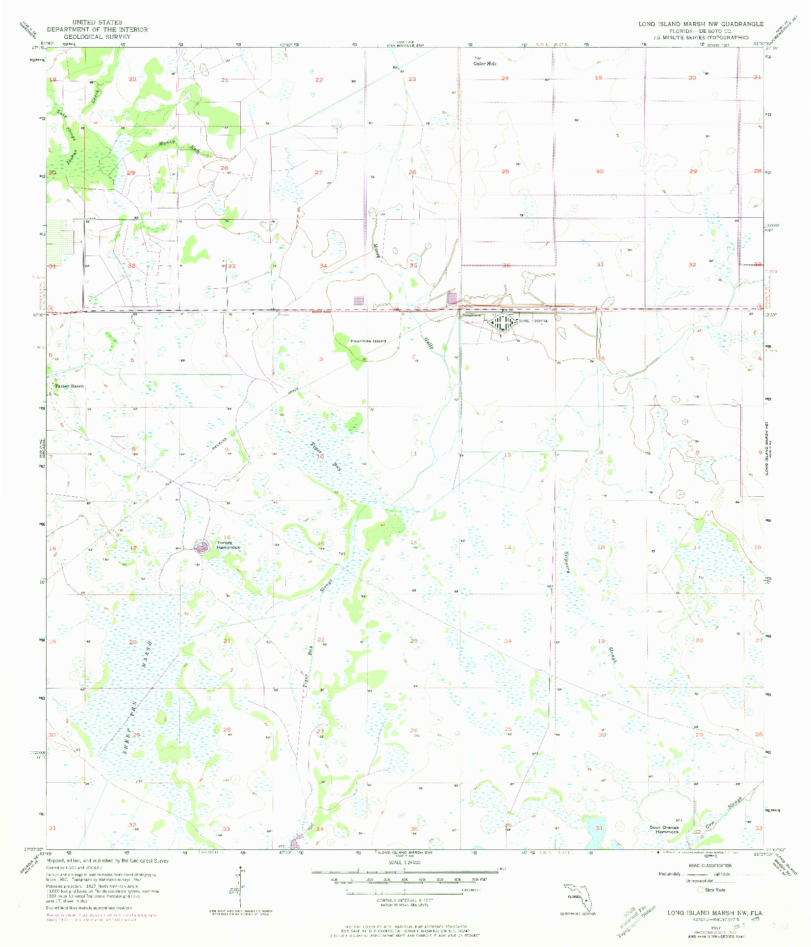 USGS 1:24000-SCALE QUADRANGLE FOR LONG ISLAND MARSH NW, FL 1957