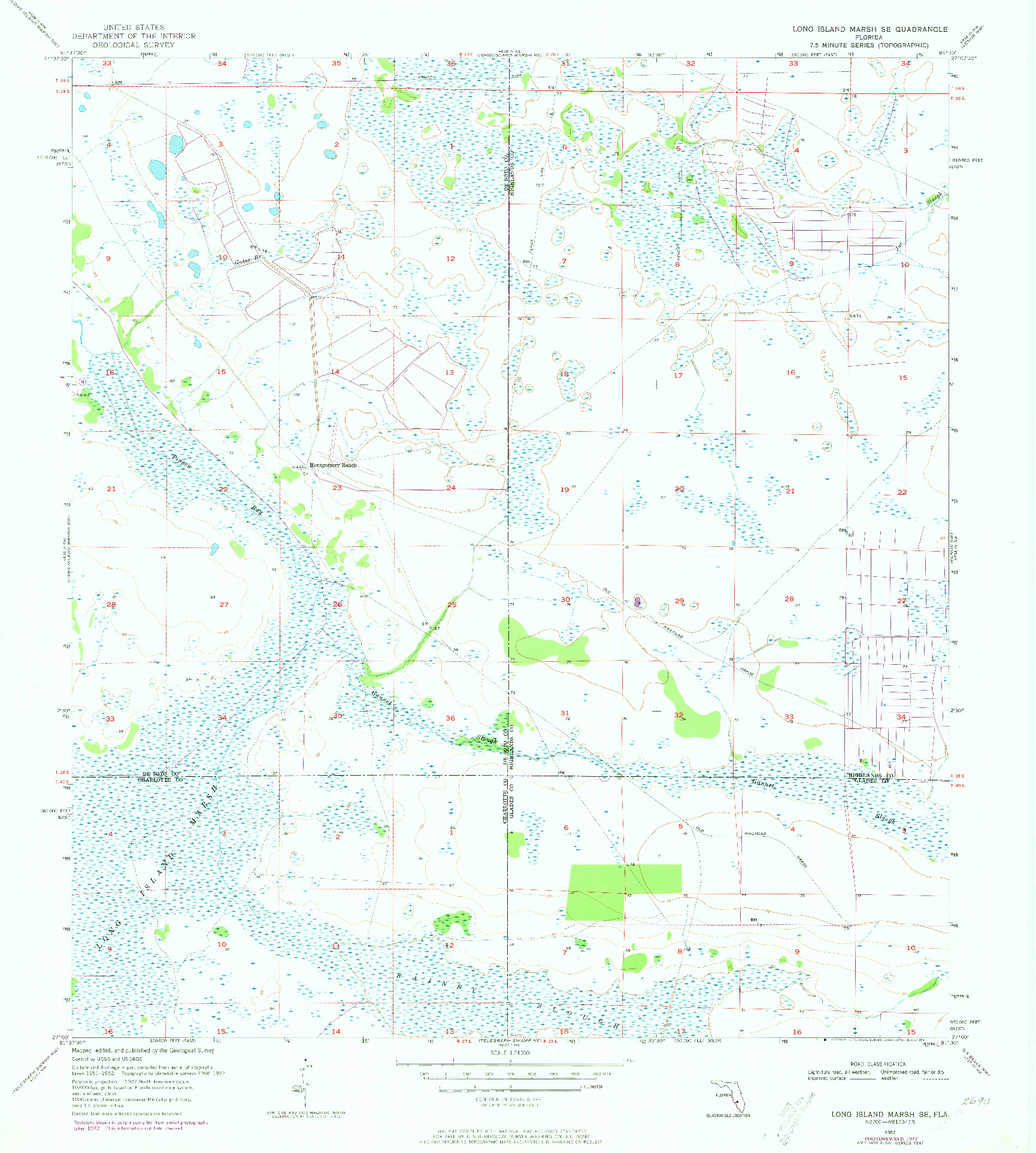 USGS 1:24000-SCALE QUADRANGLE FOR LONG ISLAND MARSH SE, FL 1957