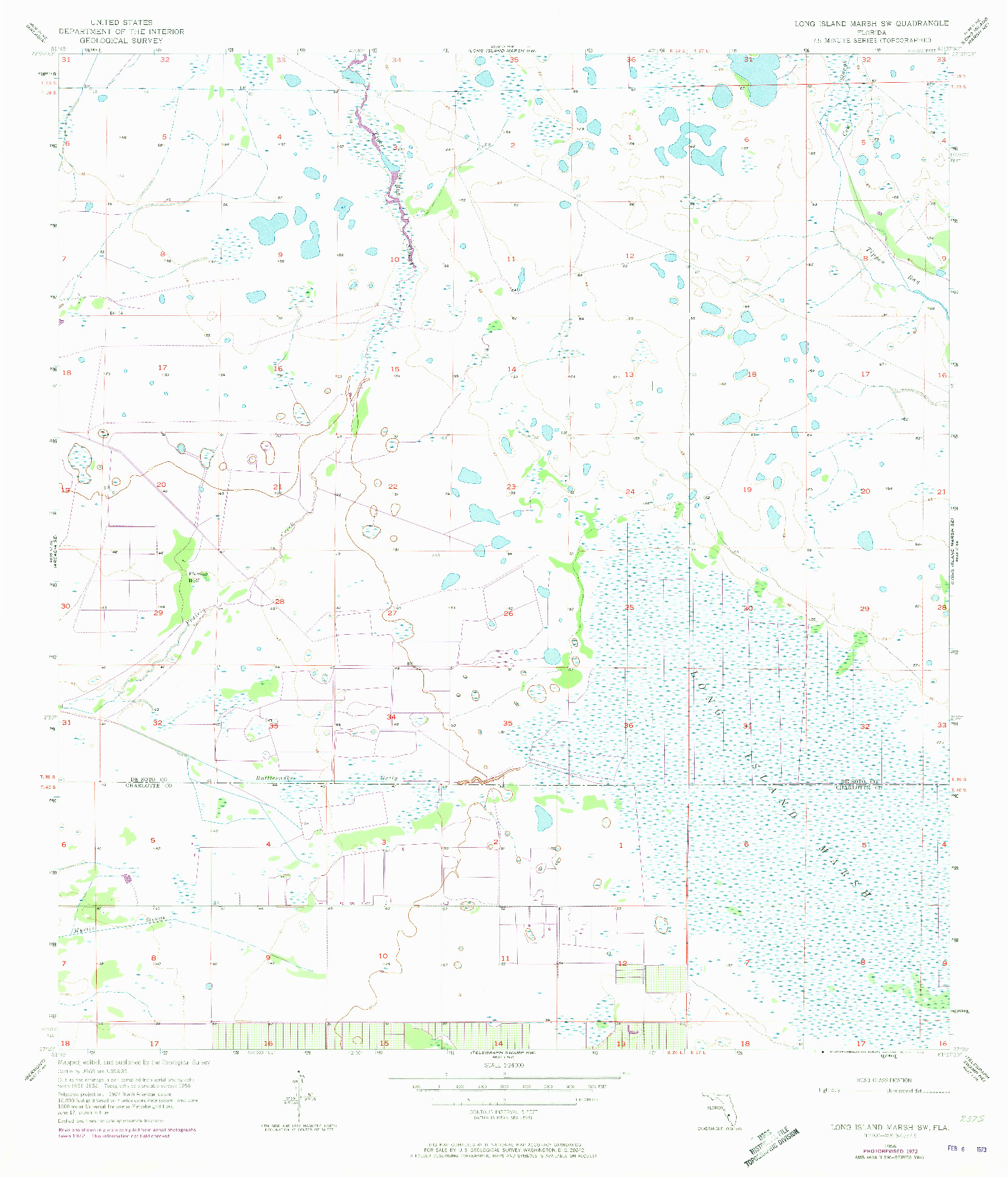 USGS 1:24000-SCALE QUADRANGLE FOR LONG ISLAND MARSH SW, FL 1956