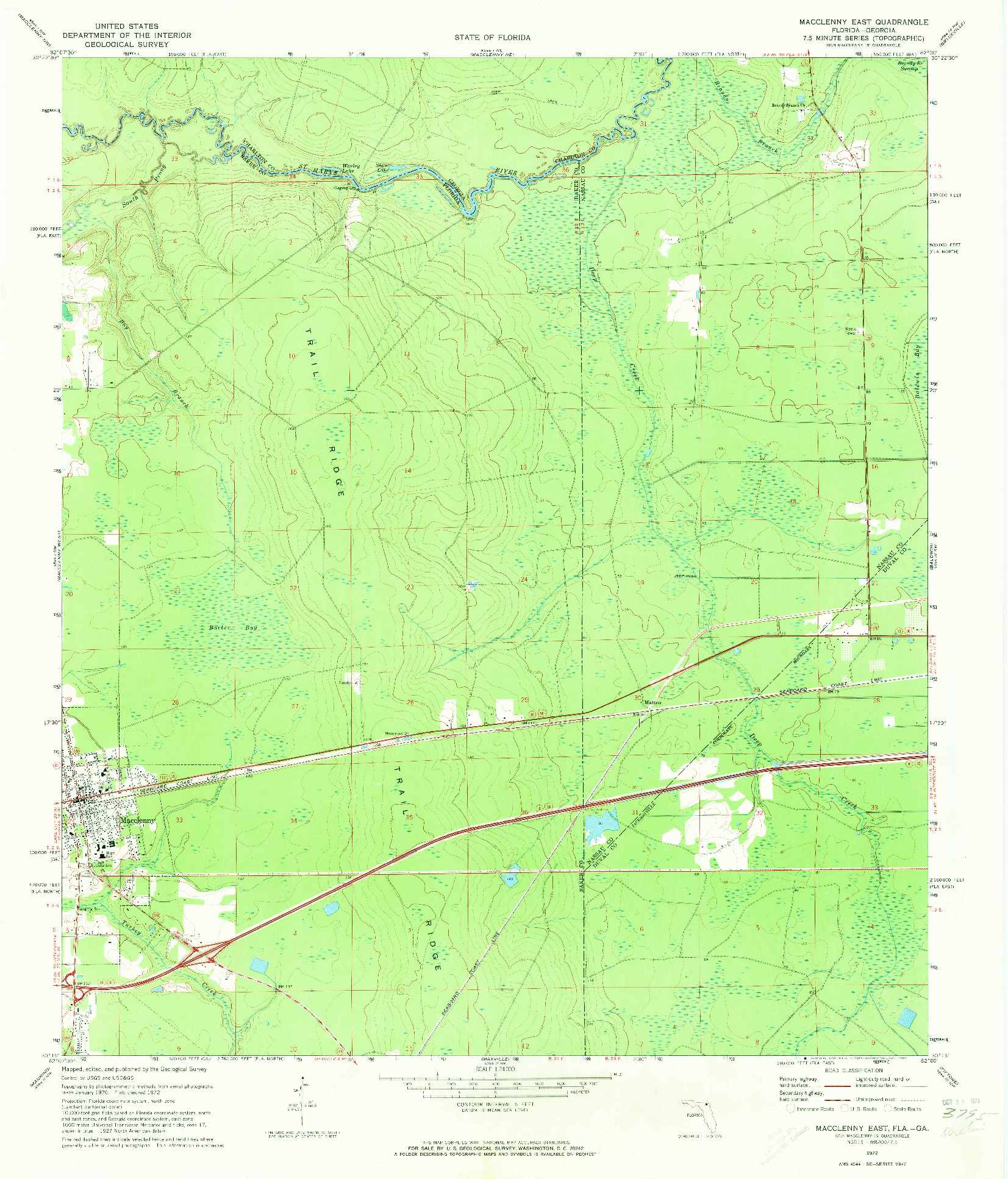 USGS 1:24000-SCALE QUADRANGLE FOR MACCLENNY EAST, FL 1972
