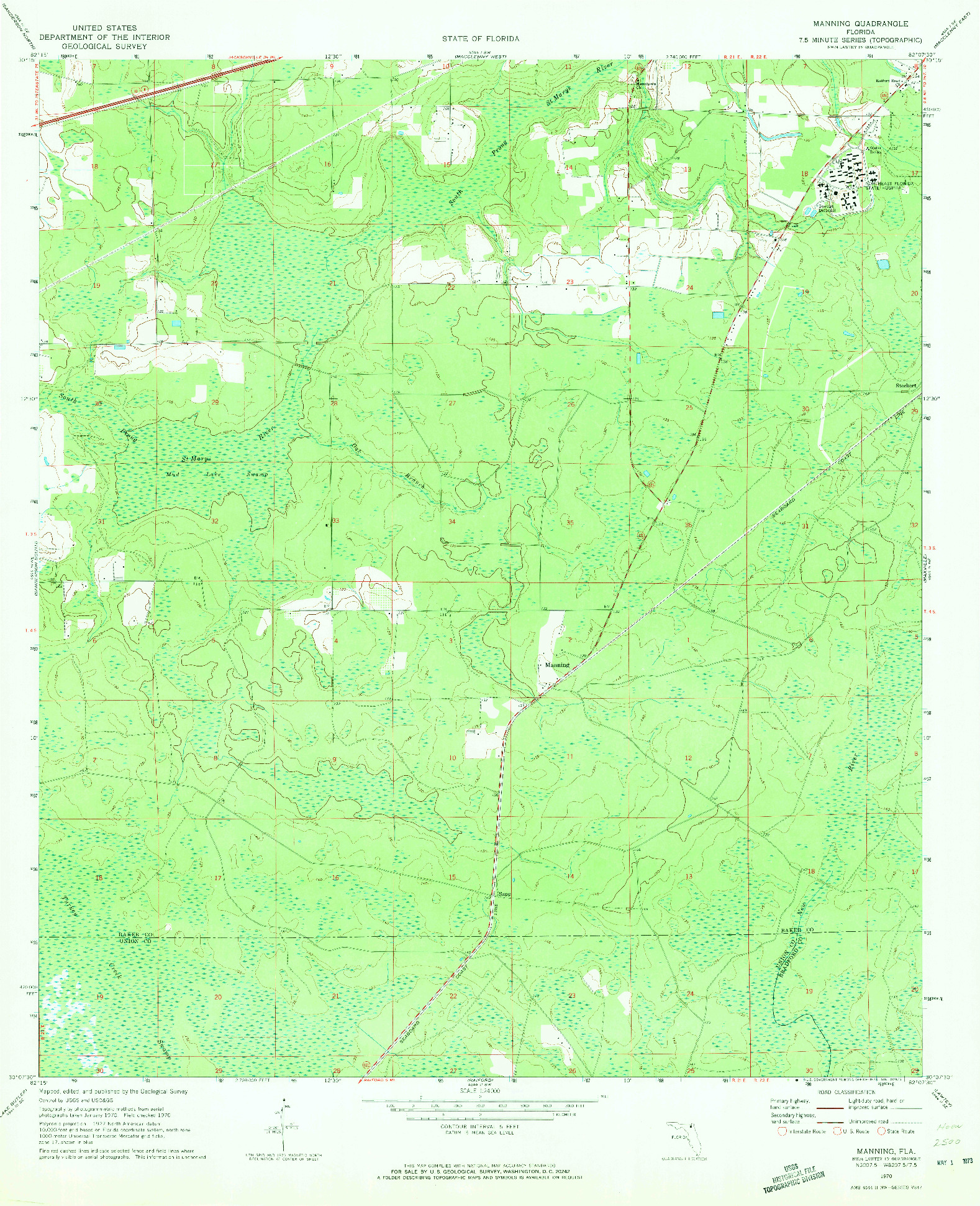 USGS 1:24000-SCALE QUADRANGLE FOR MANNING, FL 1970