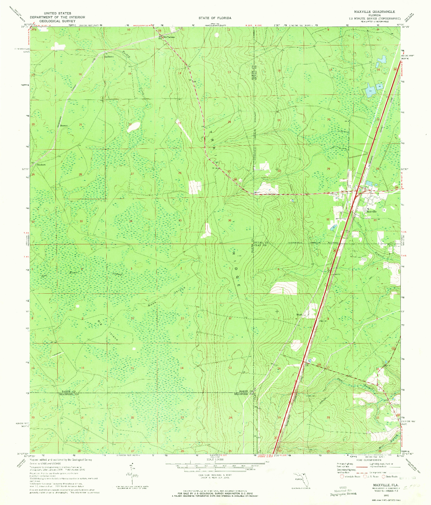 USGS 1:24000-SCALE QUADRANGLE FOR MAXVILLE, FL 1970