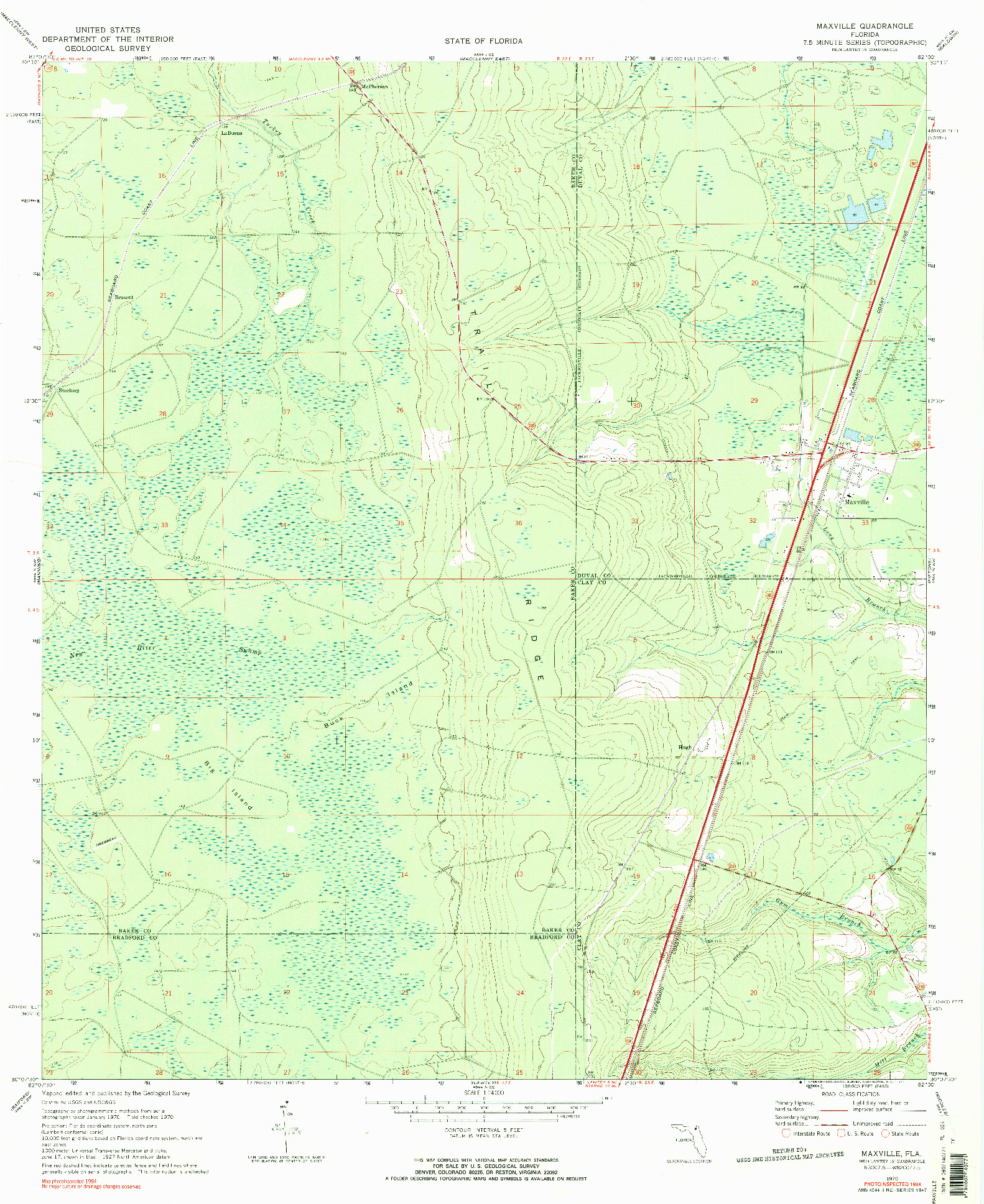USGS 1:24000-SCALE QUADRANGLE FOR MAXVILLE, FL 1970