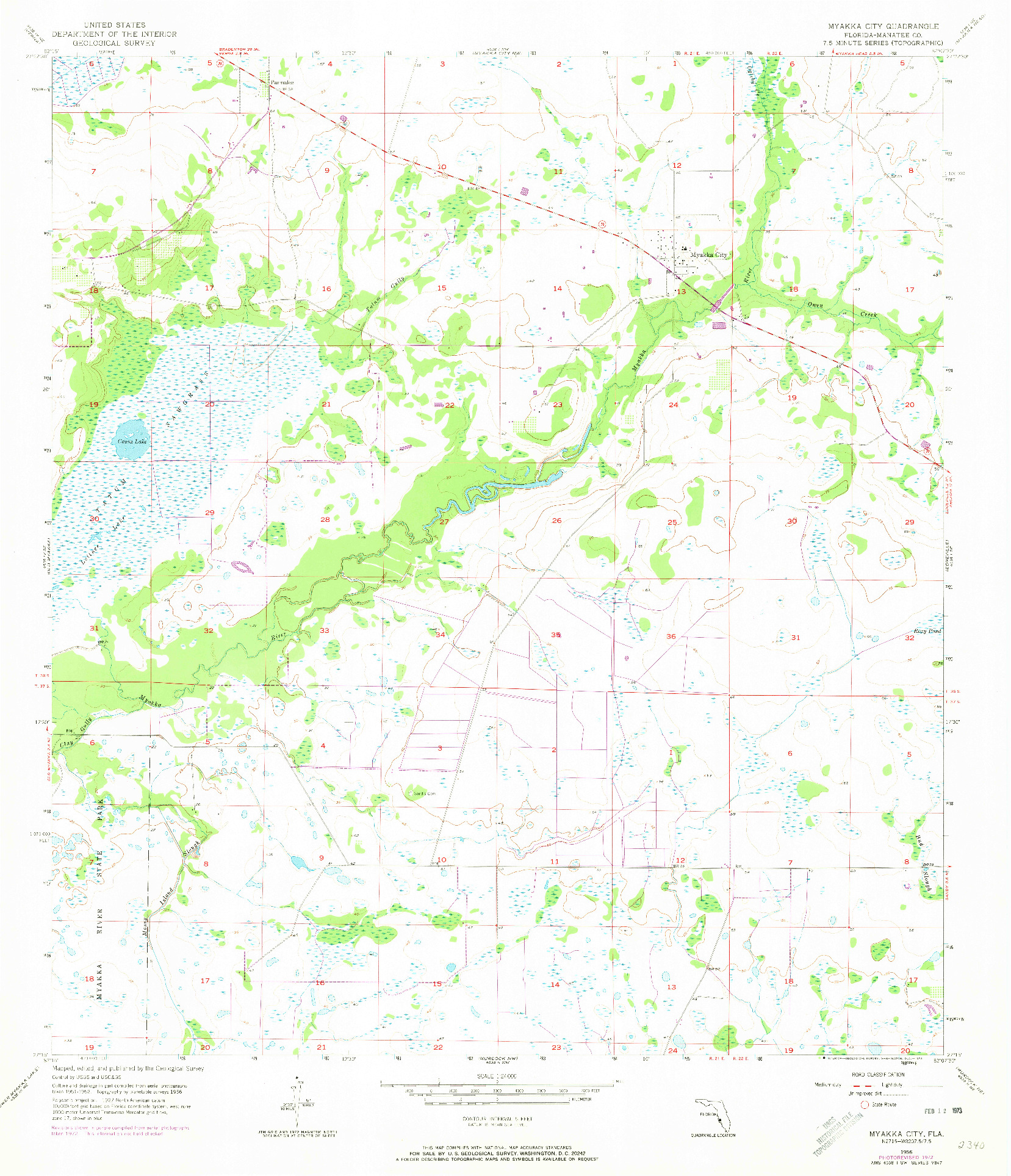 USGS 1:24000-SCALE QUADRANGLE FOR MYAKKA CITY, FL 1956