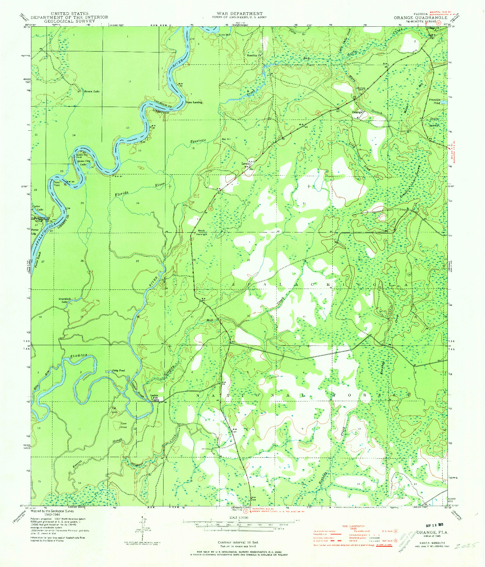 USGS 1:24000-SCALE QUADRANGLE FOR ORANGE, FL 1945