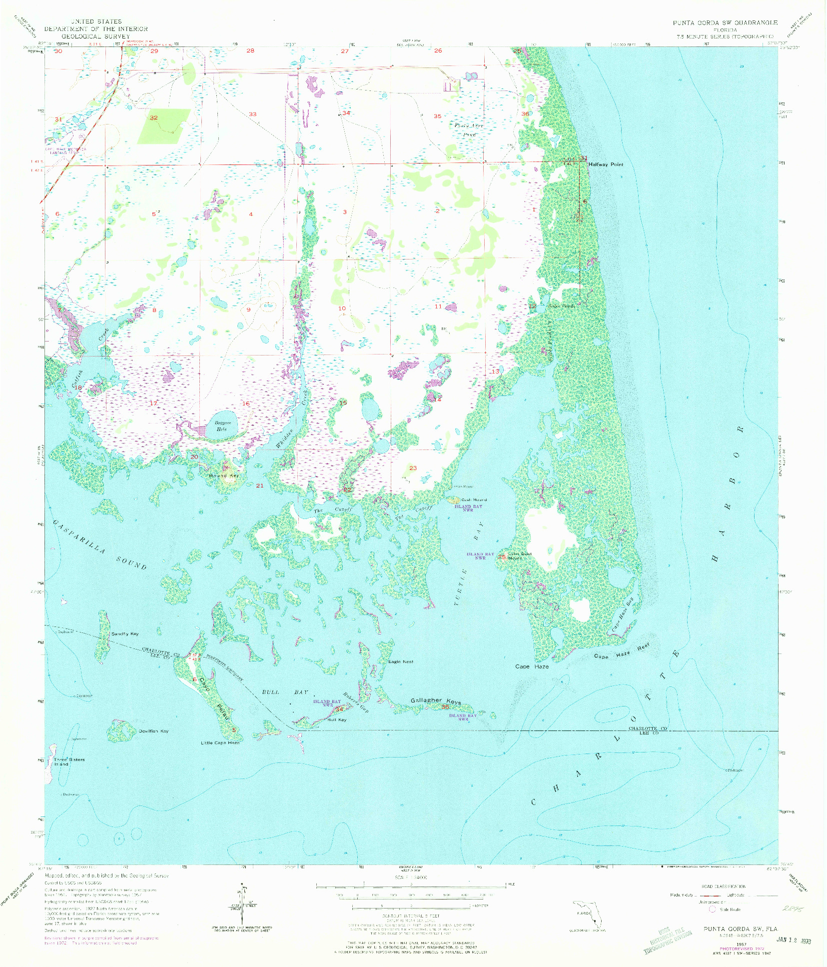 USGS 1:24000-SCALE QUADRANGLE FOR PUNTA GORDA SW, FL 1957