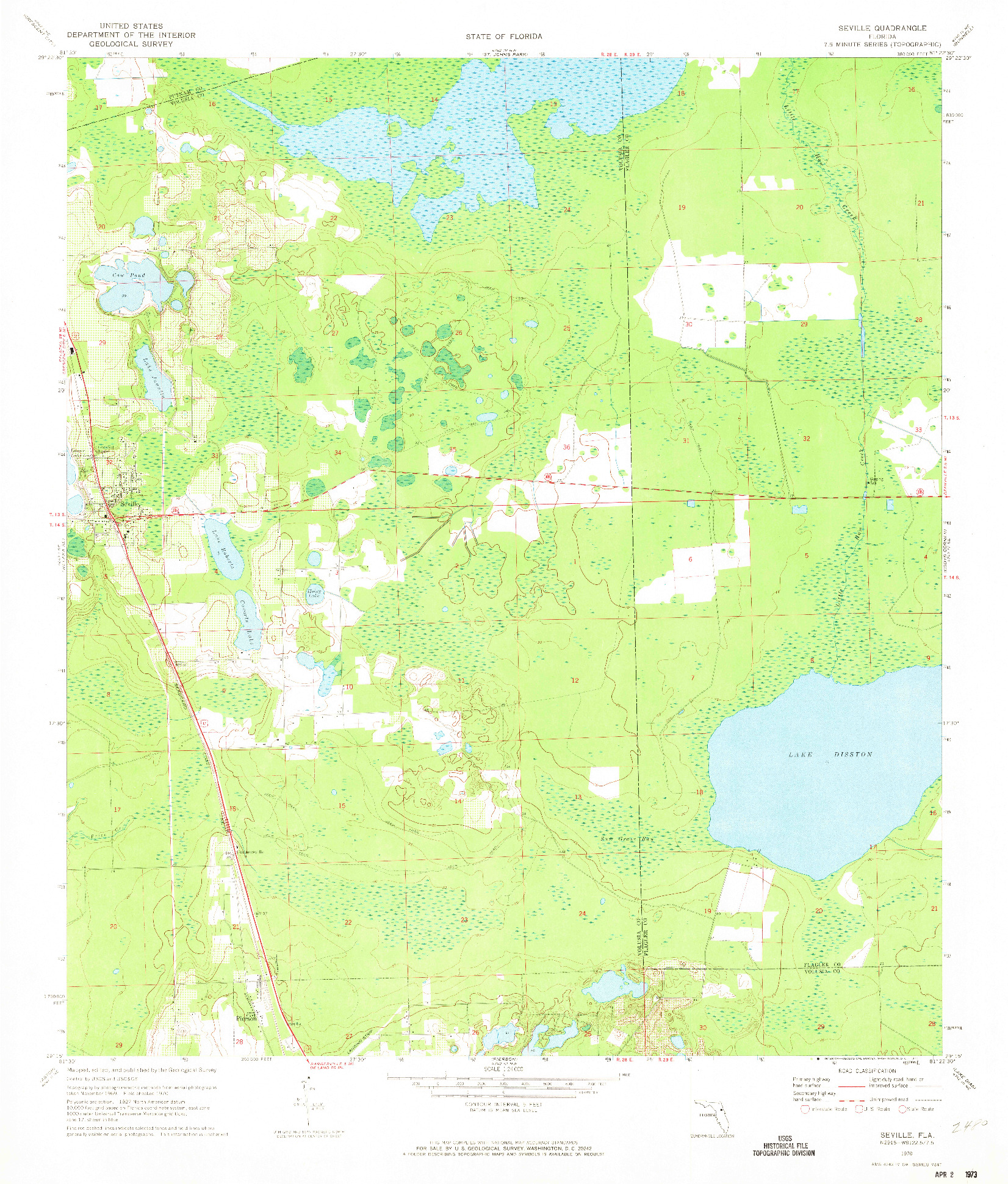 USGS 1:24000-SCALE QUADRANGLE FOR SEVILLE, FL 1970