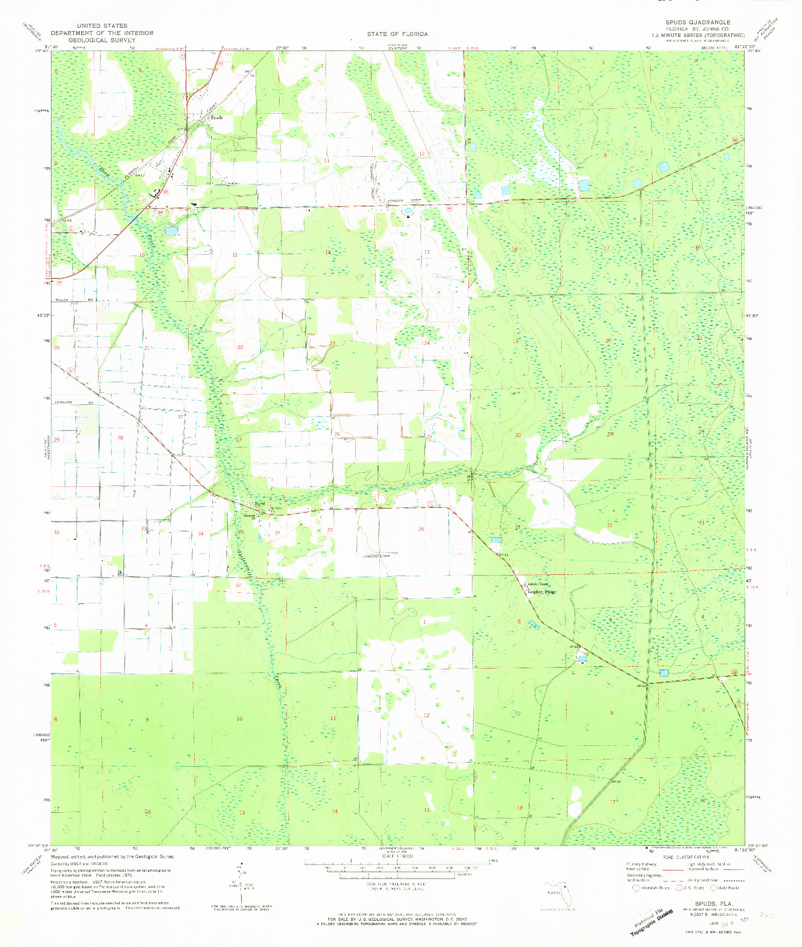 USGS 1:24000-SCALE QUADRANGLE FOR SPUDS, FL 1970