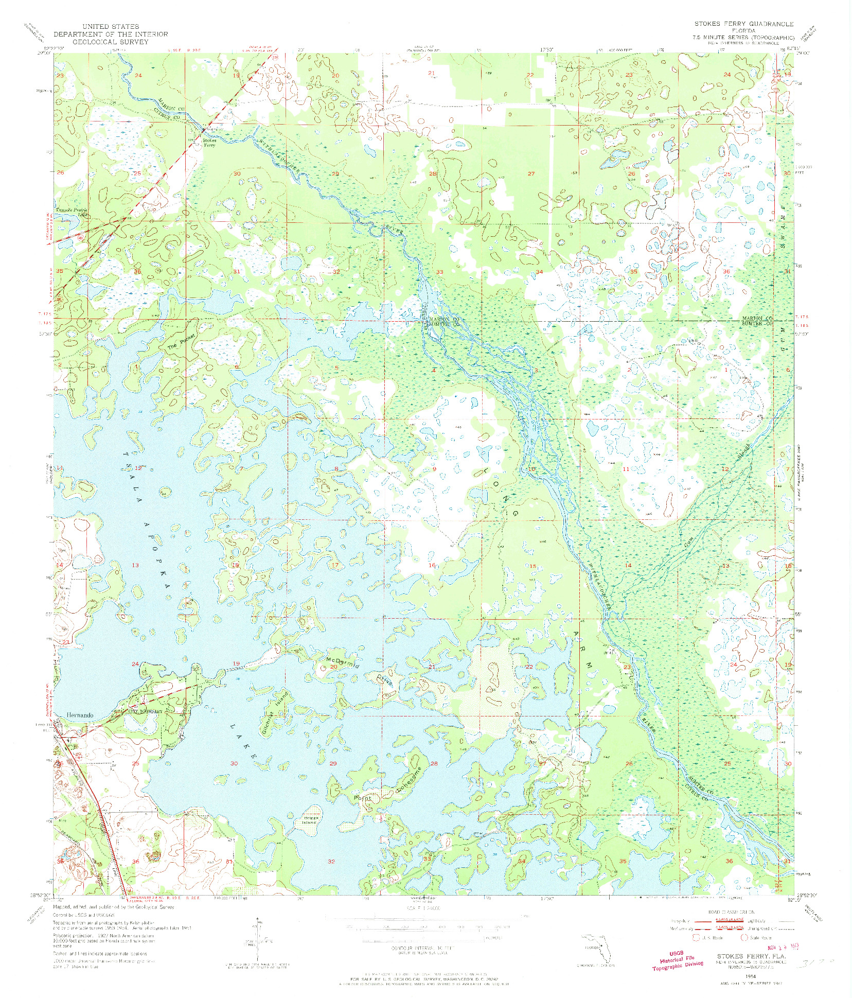 USGS 1:24000-SCALE QUADRANGLE FOR STOKES FERRY, FL 1954