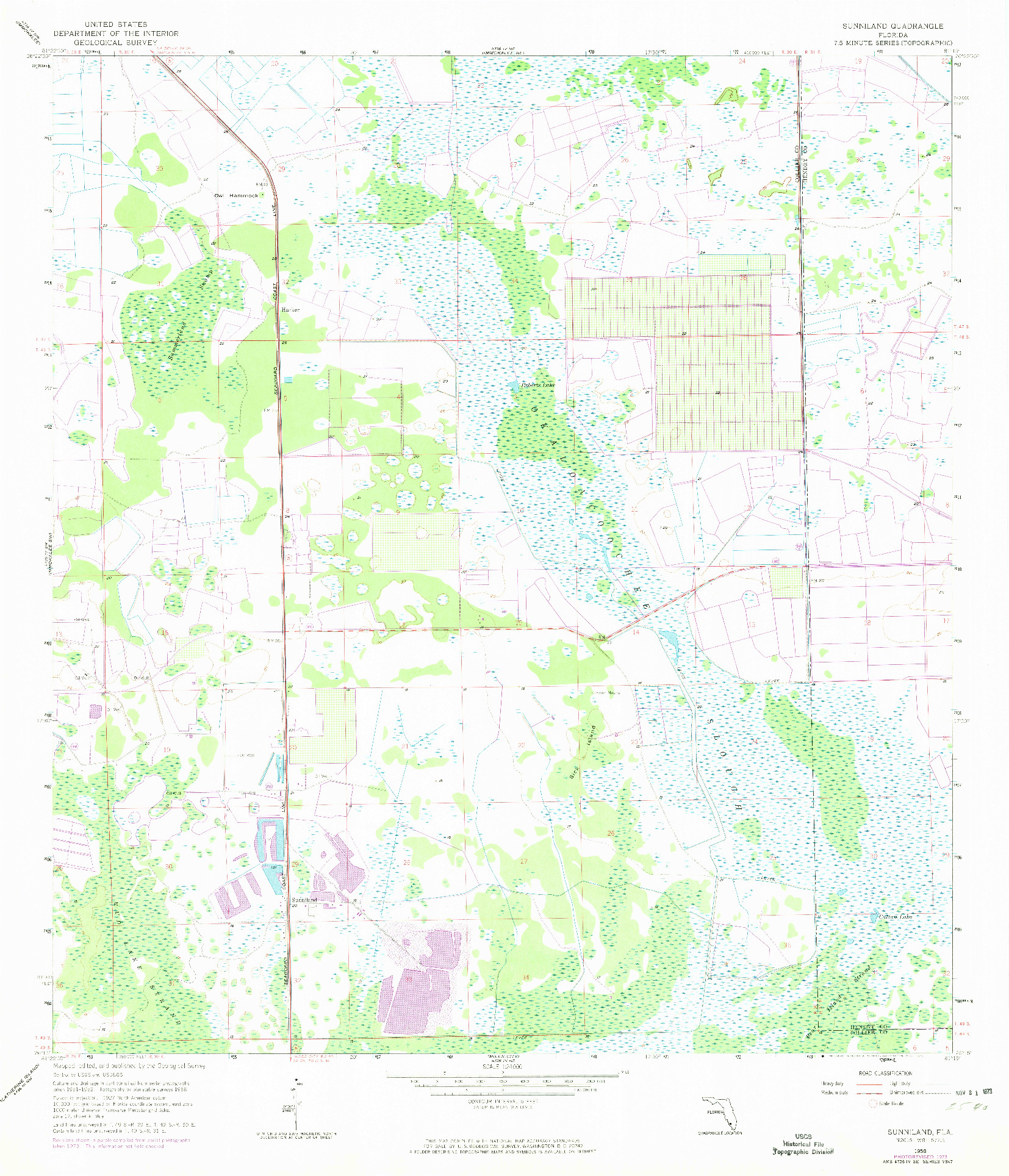 USGS 1:24000-SCALE QUADRANGLE FOR SUNNILAND, FL 1958