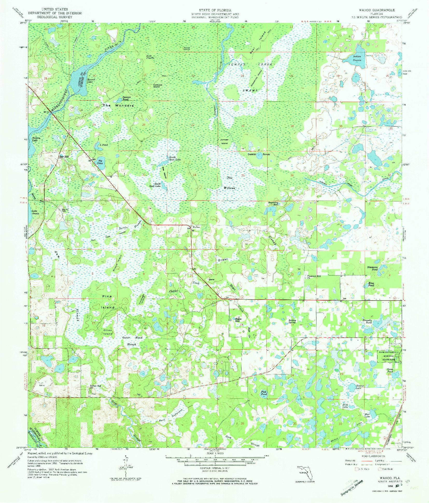 USGS 1:24000-SCALE QUADRANGLE FOR WAHOO, FL 1958