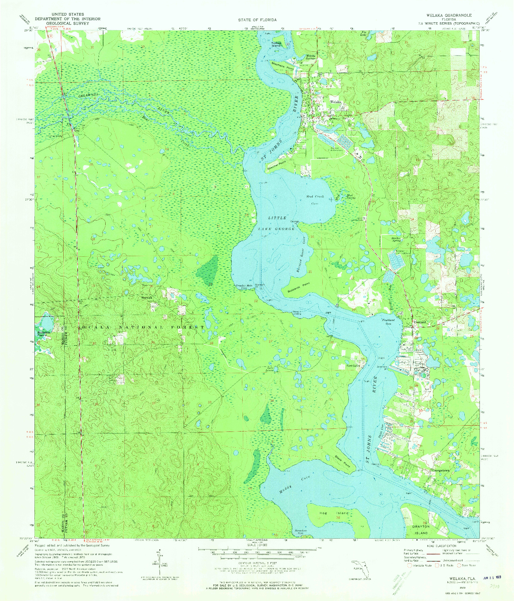 USGS 1:24000-SCALE QUADRANGLE FOR WELAKA, FL 1970