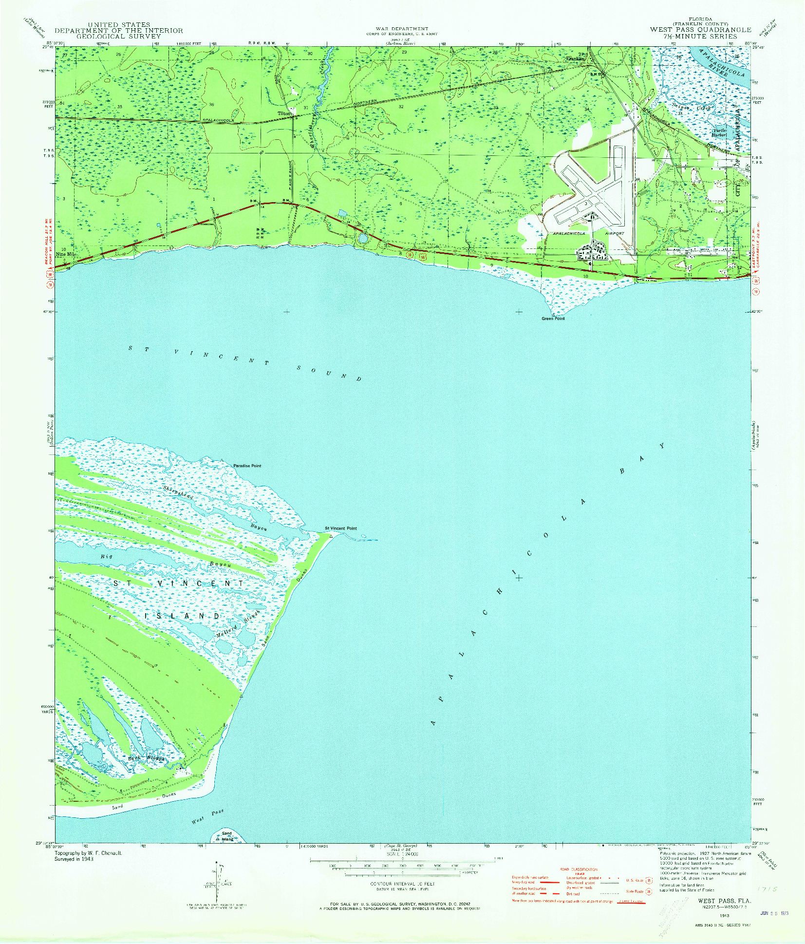 USGS 1:24000-SCALE QUADRANGLE FOR WEST PASS, FL 1943