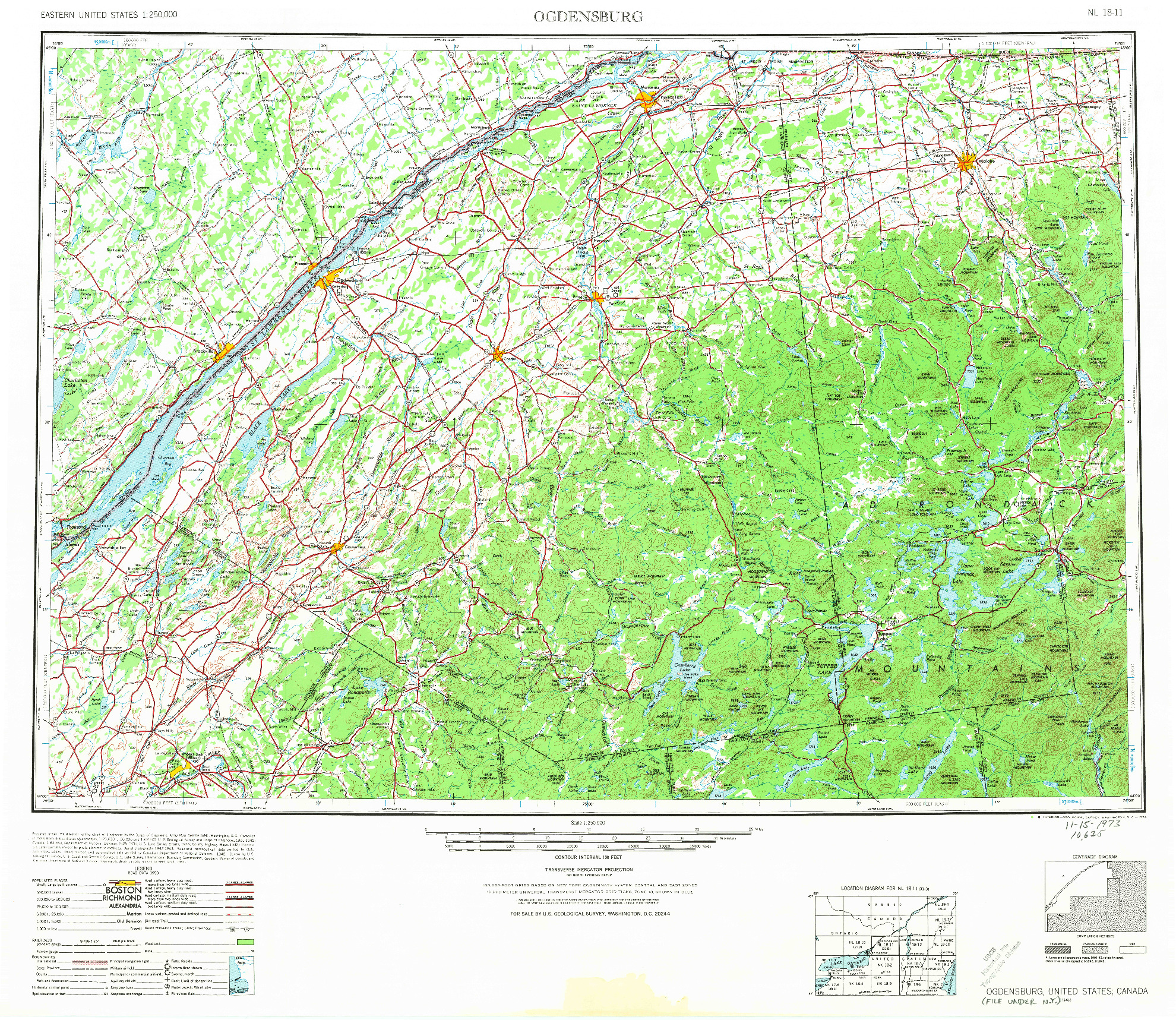 USGS 1:250000-SCALE QUADRANGLE FOR OGDENSBURG, NY 1948